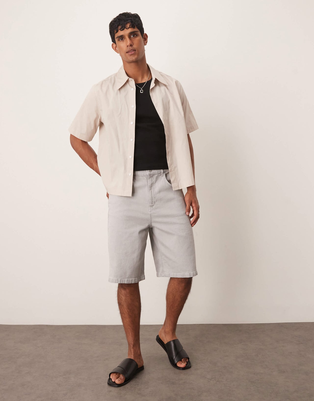 ASOS DESIGN long length denim jorts with drawcord in ecru
