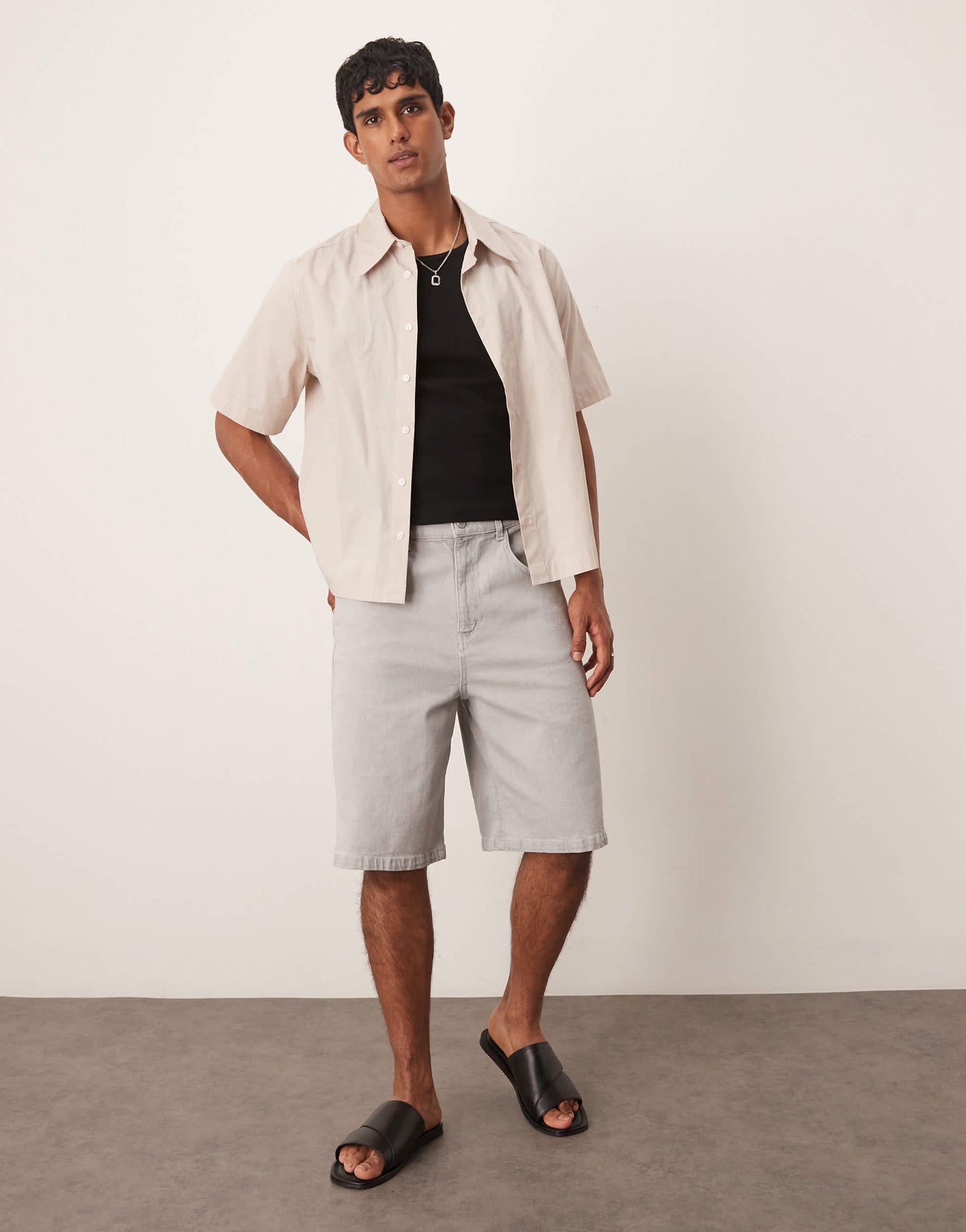 ASOS DESIGN long length denim jorts with drawcord in ecru