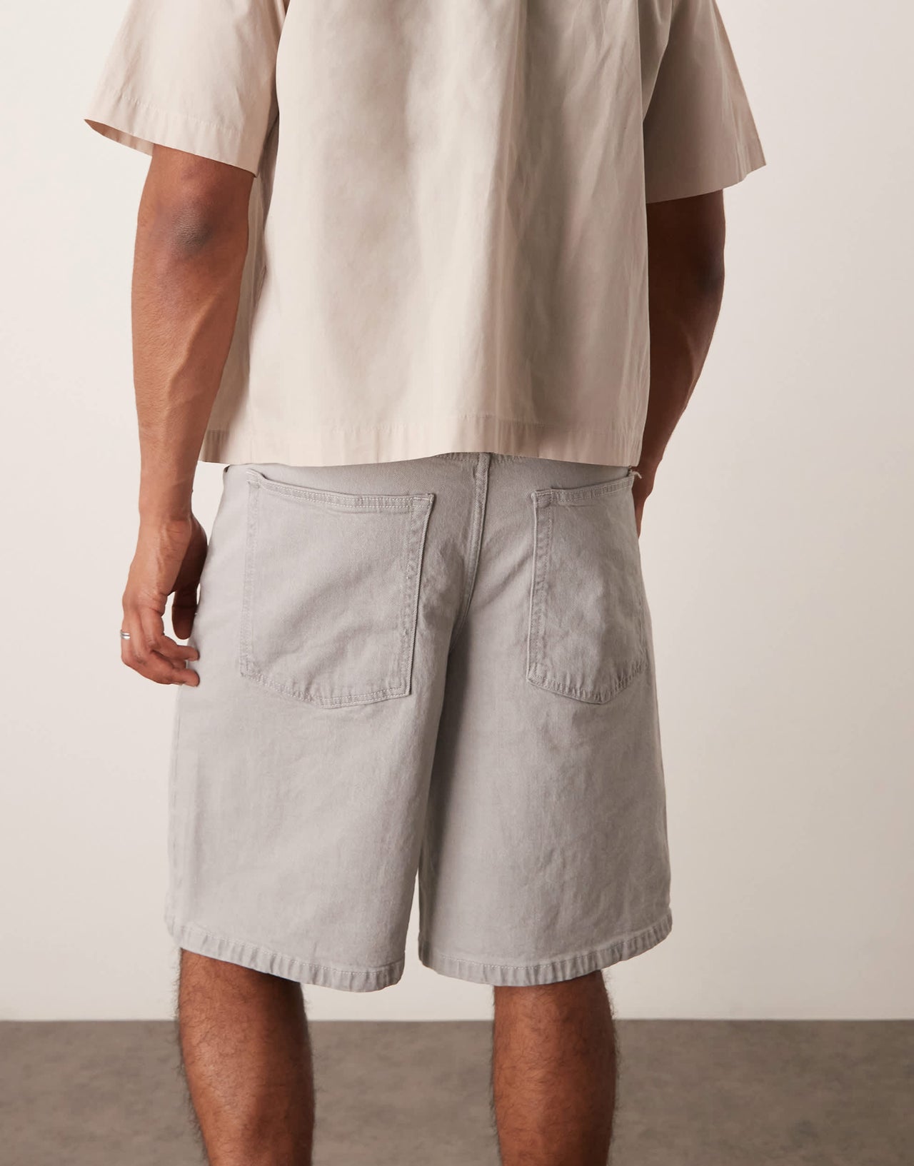 ASOS DESIGN long length denim jorts with drawcord in ecru