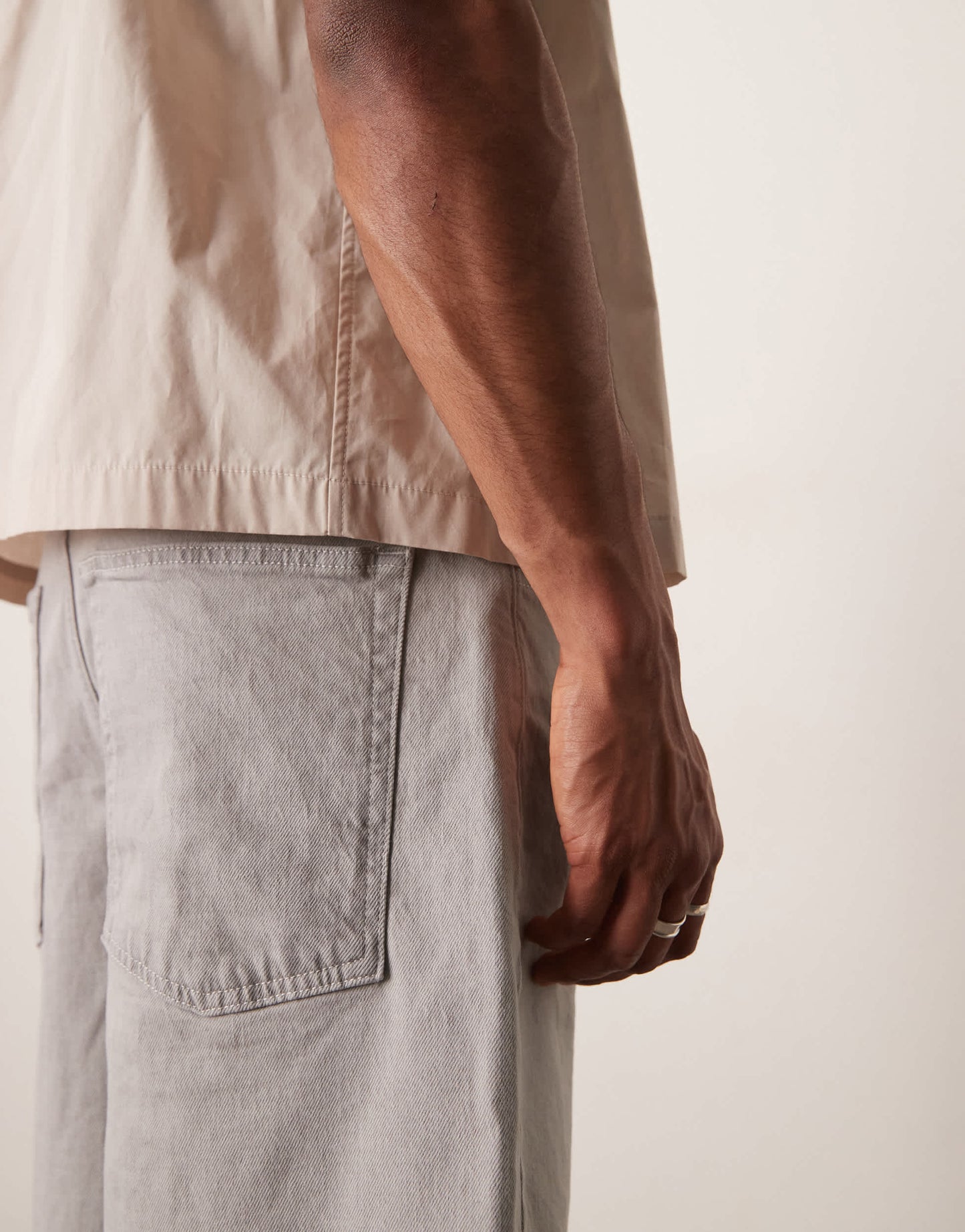 ASOS DESIGN long length denim jorts with drawcord in ecru