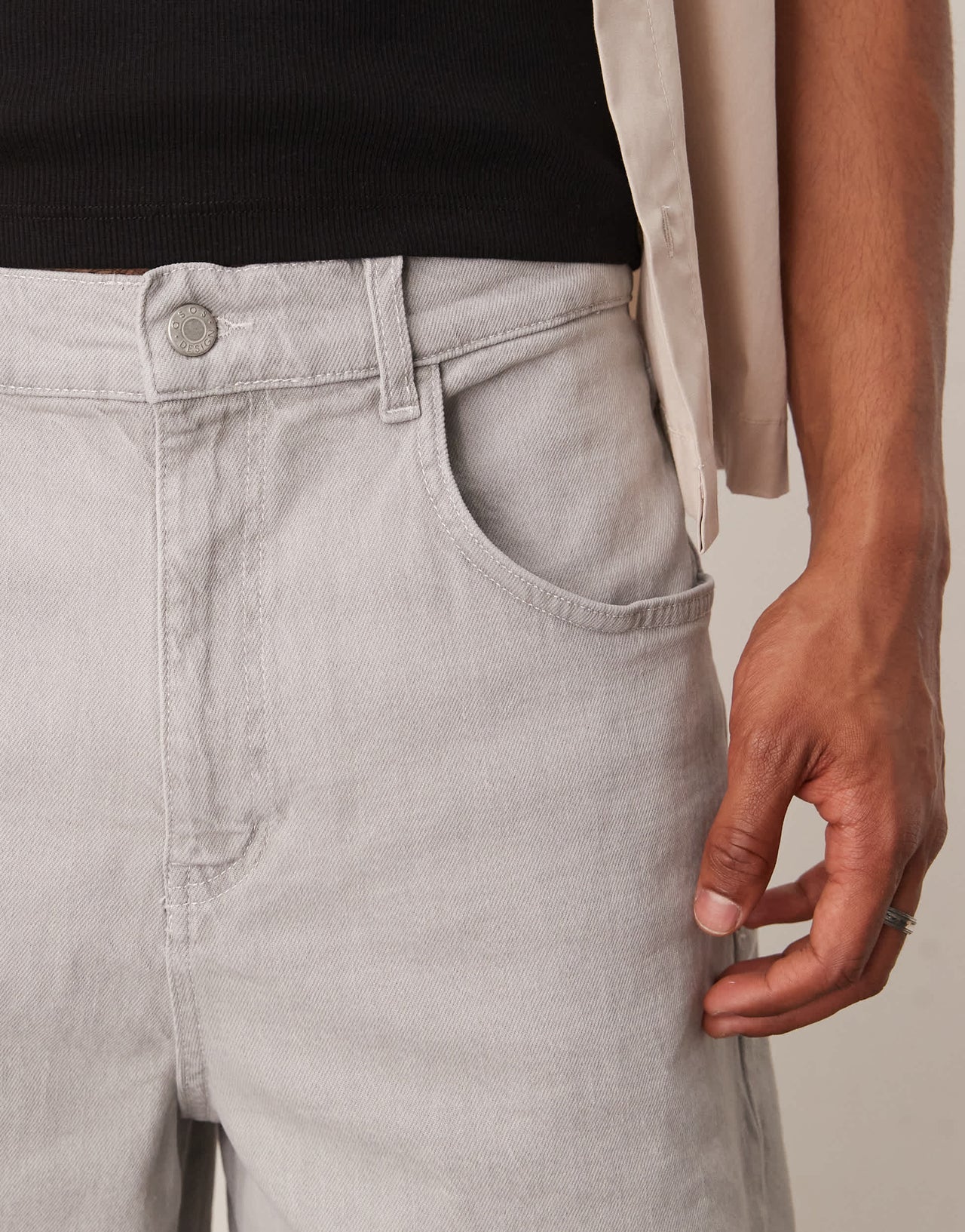 ASOS DESIGN long length denim jorts with drawcord in ecru