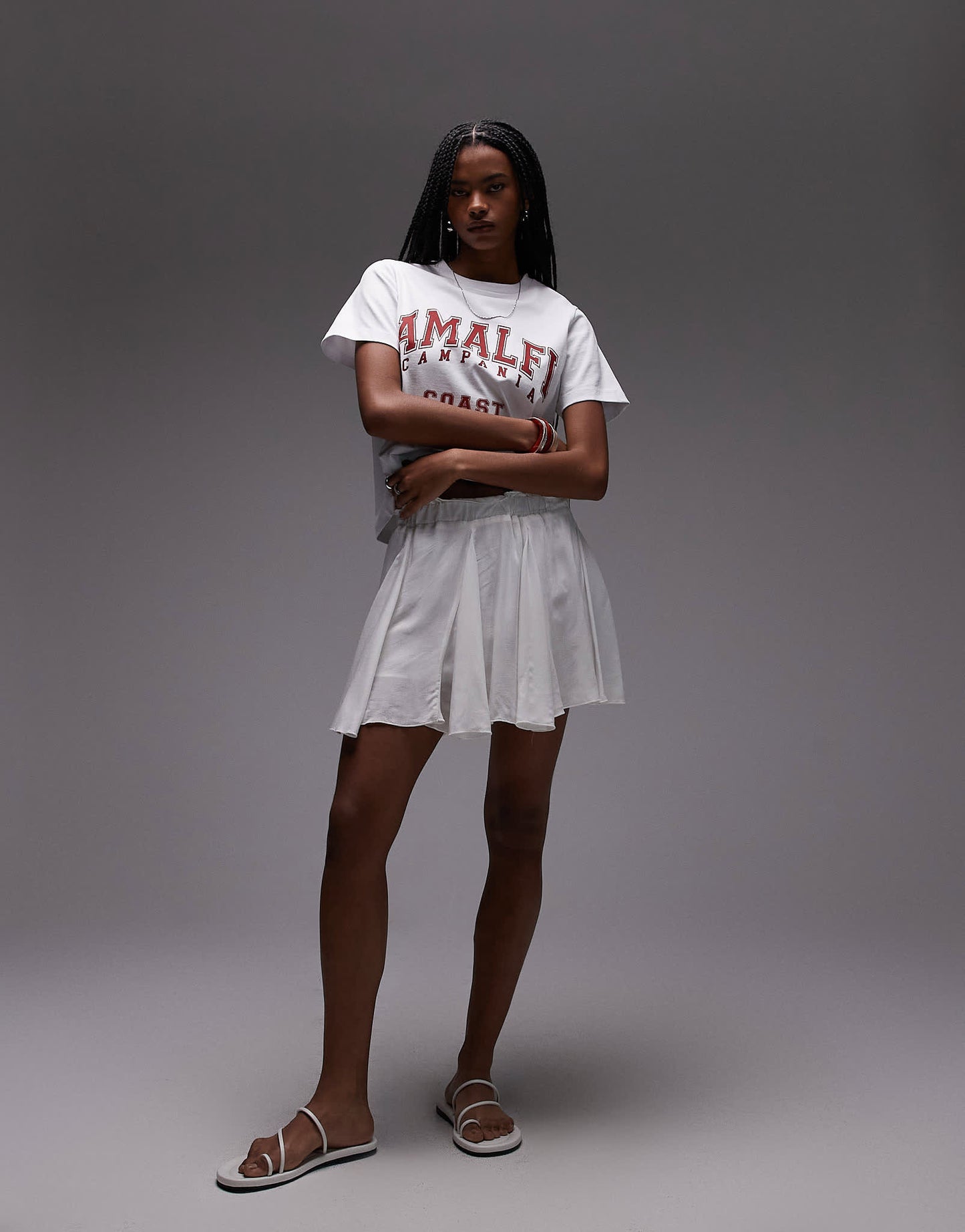 Topshop cotton flippy mini skirt with godets in white