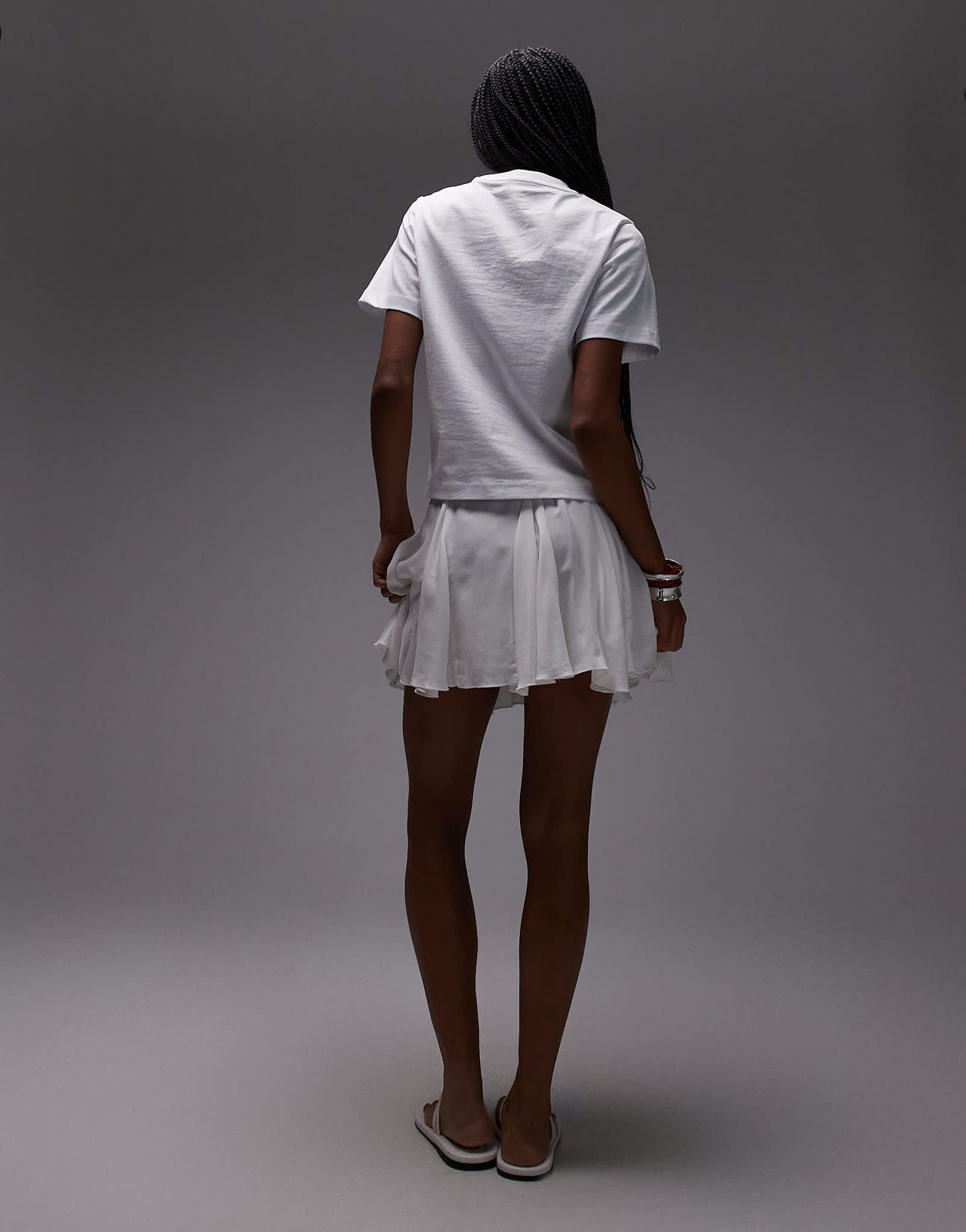 Topshop cotton flippy mini skirt with godets in white