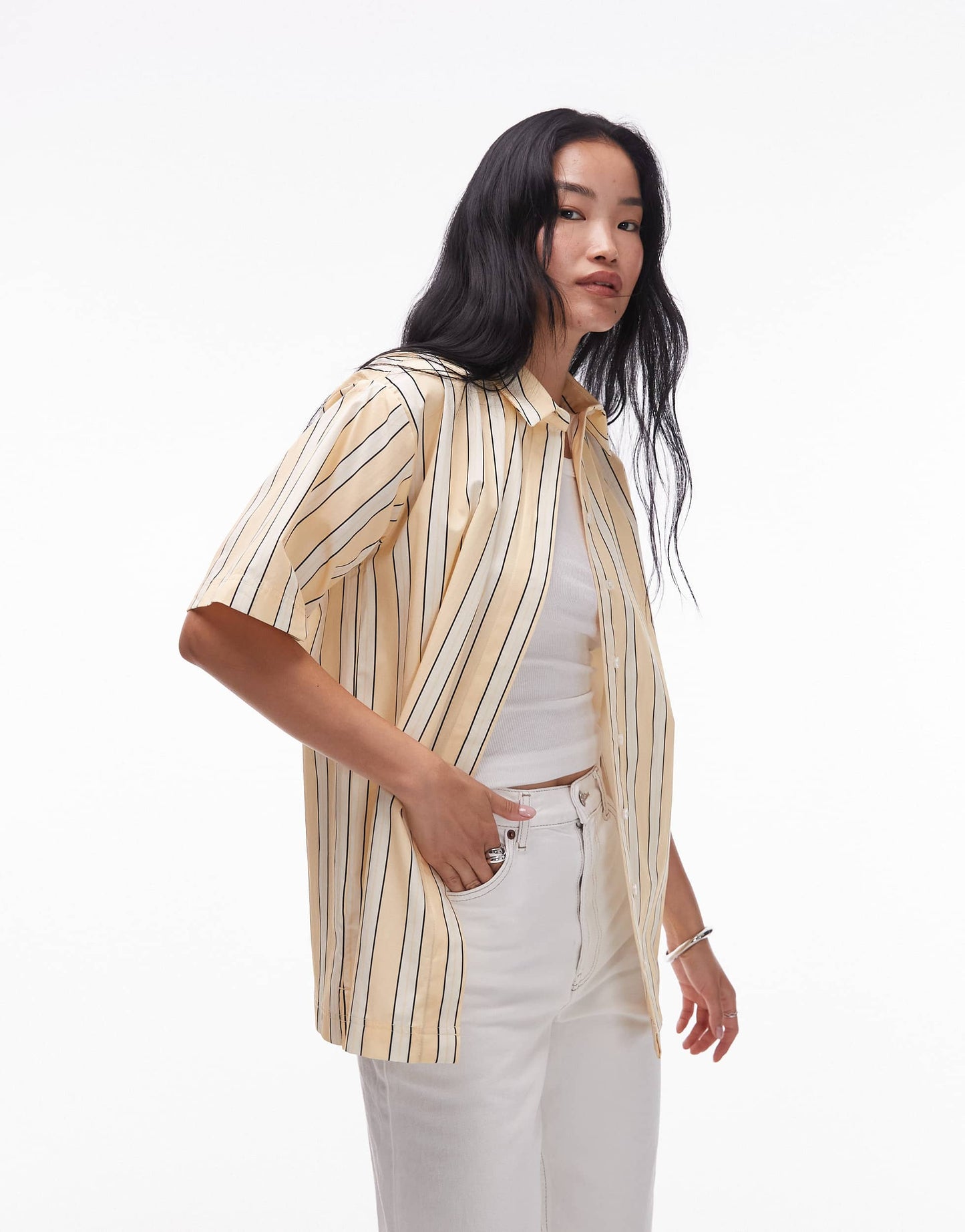 Topshop poplin resort shirt in buttermilk stripe