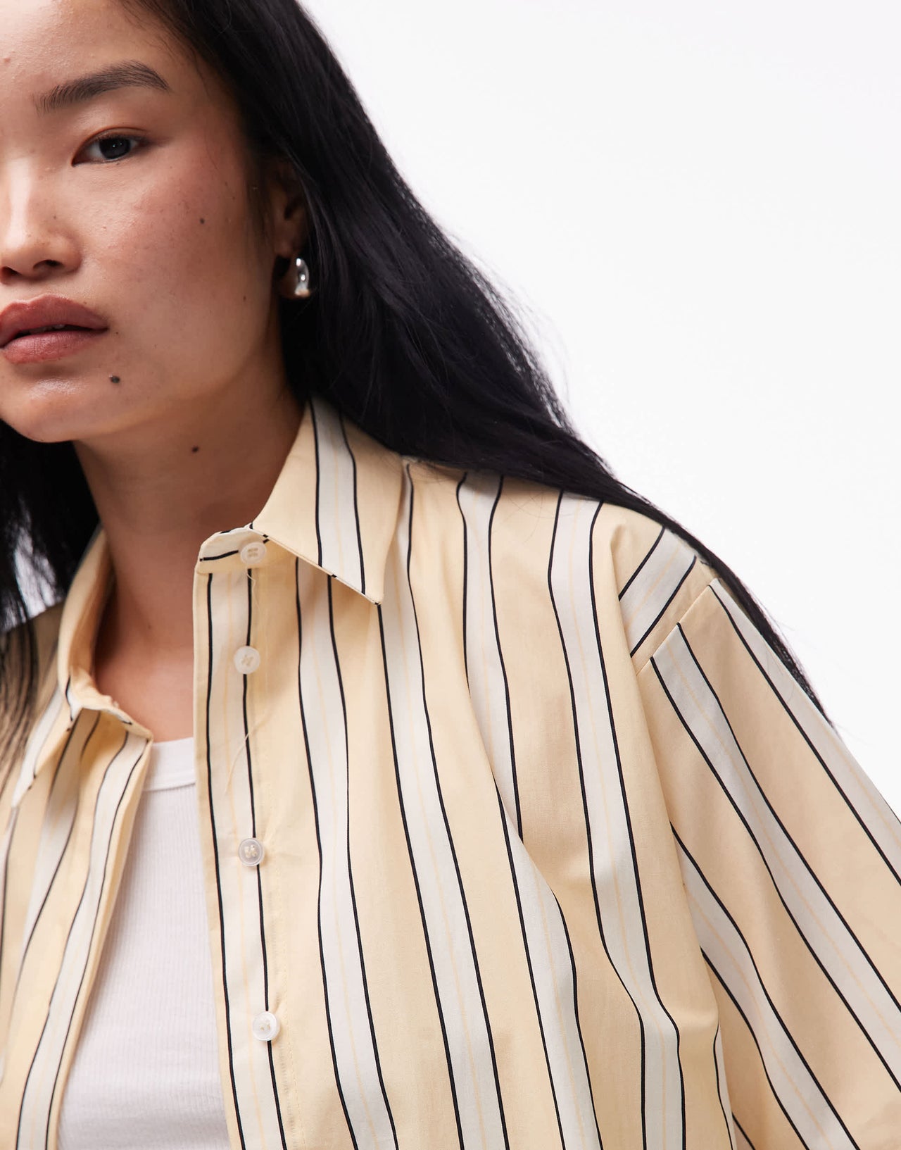 Topshop poplin resort shirt in buttermilk stripe