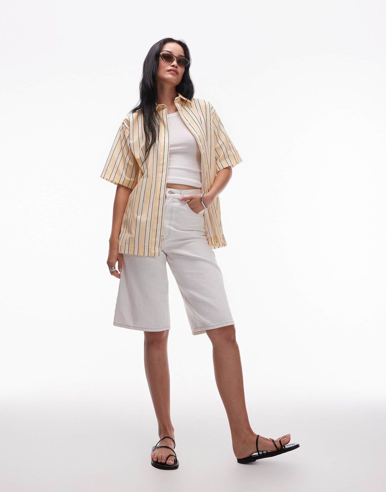 Topshop poplin resort shirt in buttermilk stripe