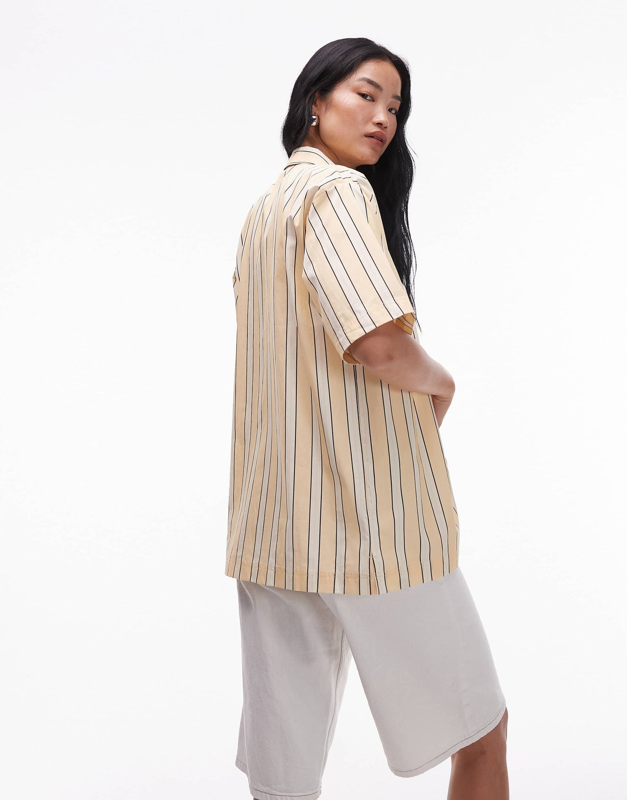 Topshop poplin resort shirt in buttermilk stripe