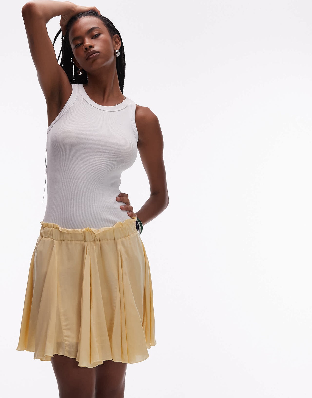 Topshop cotton flippy mini skirt with godets in buttermilk