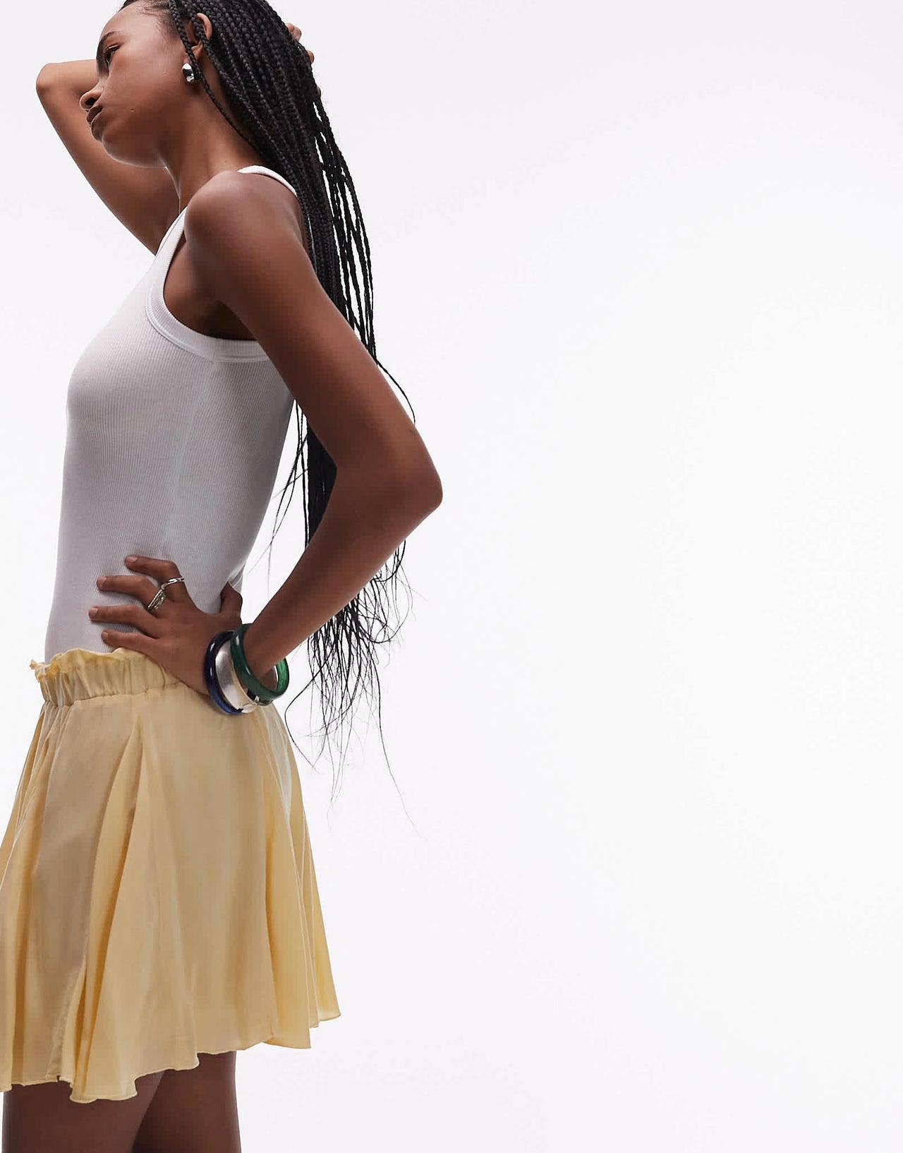 Topshop cotton flippy mini skirt with godets in buttermilk