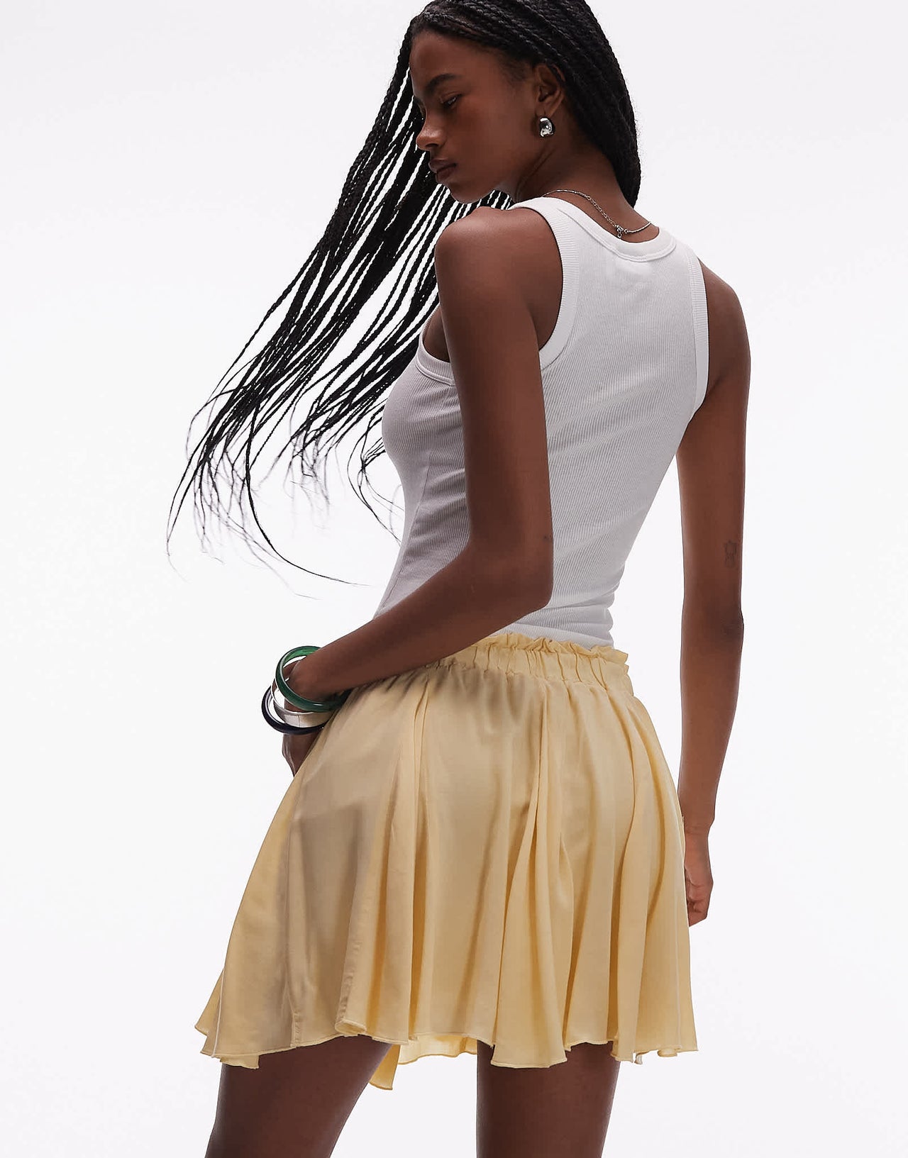Topshop cotton flippy mini skirt with godets in buttermilk