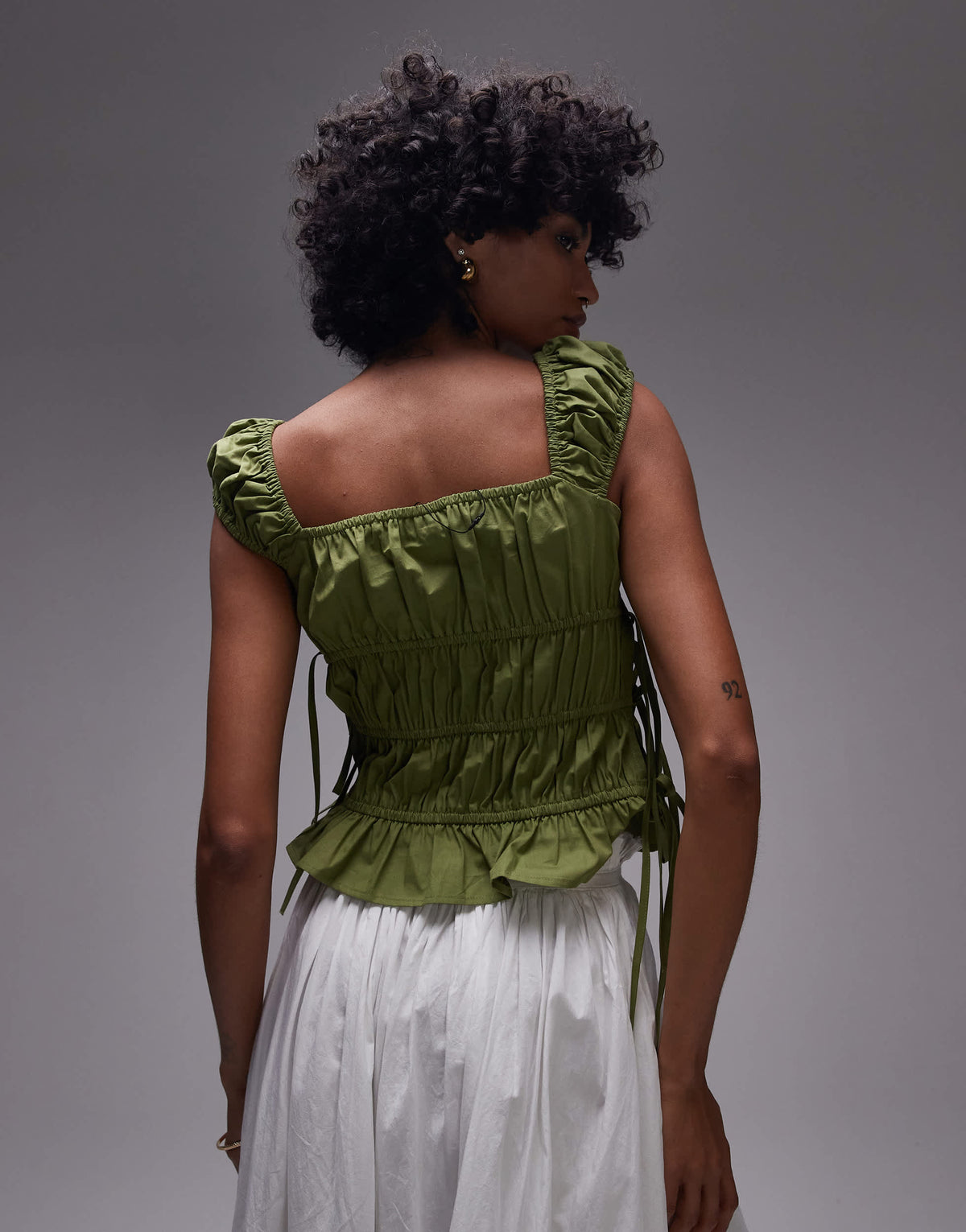 Topshop ruched tiered tie side top in green