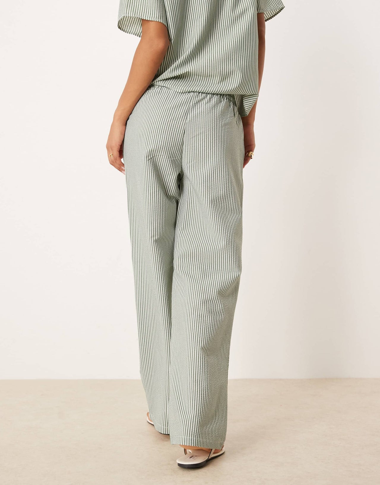 JDY seersucker trousers co-ord in green stripe