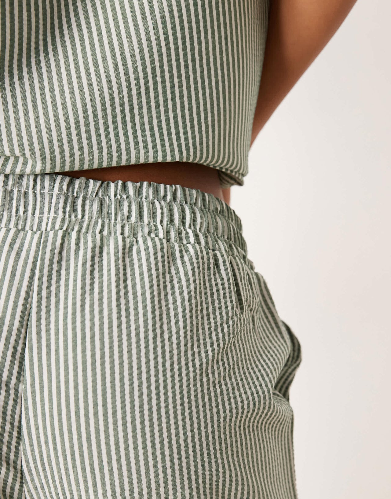 JDY seersucker trousers co-ord in green stripe