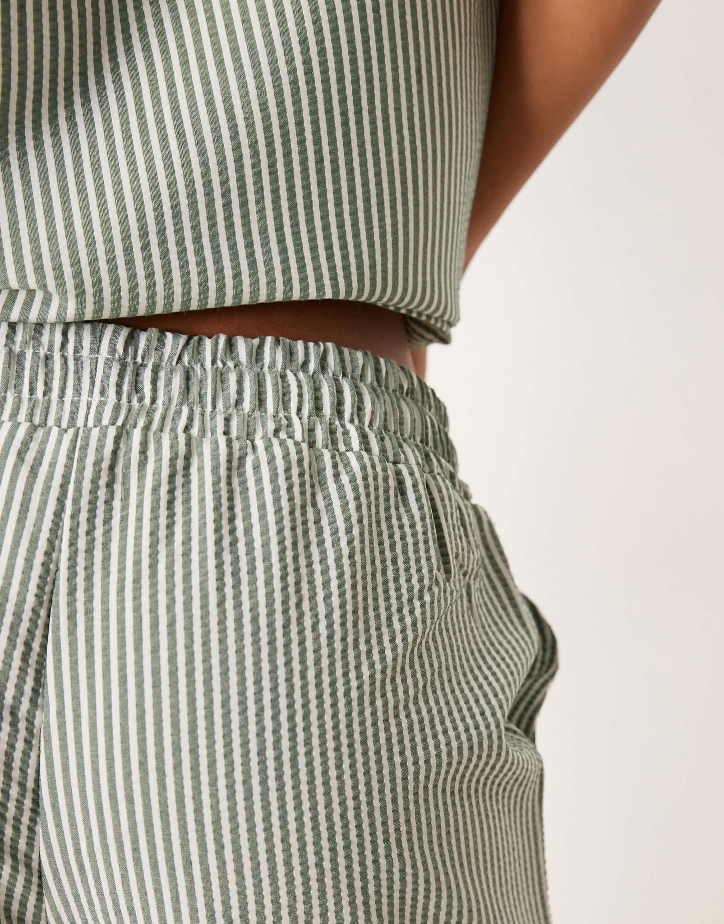 JDY seersucker trousers co-ord in green stripe