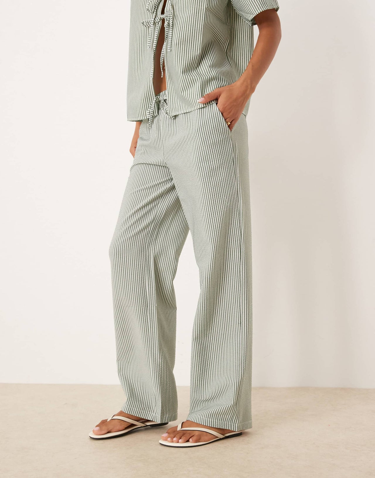 JDY seersucker trousers co-ord in green stripe