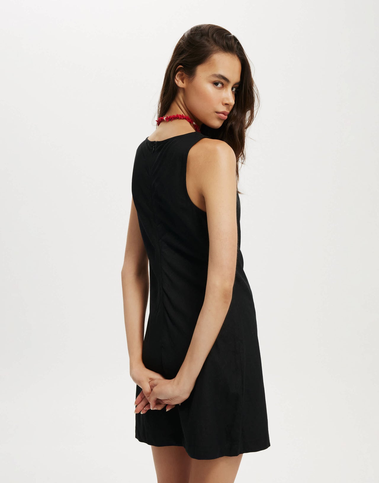 Cotton On haven cowl neck linen blend mini dress in black