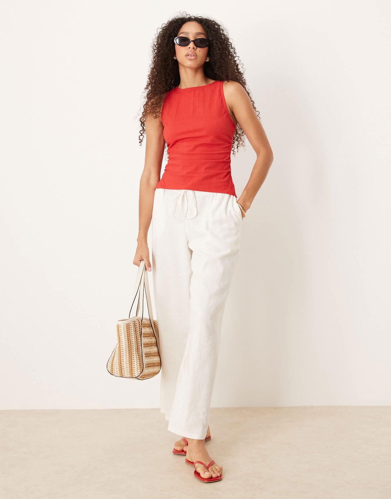 Free People kaylor backless linen top in red