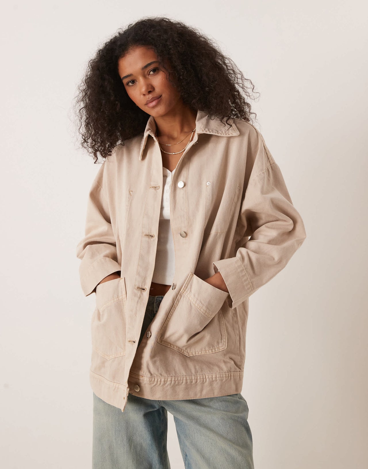 Free People avery denim worker jacket in ivory
