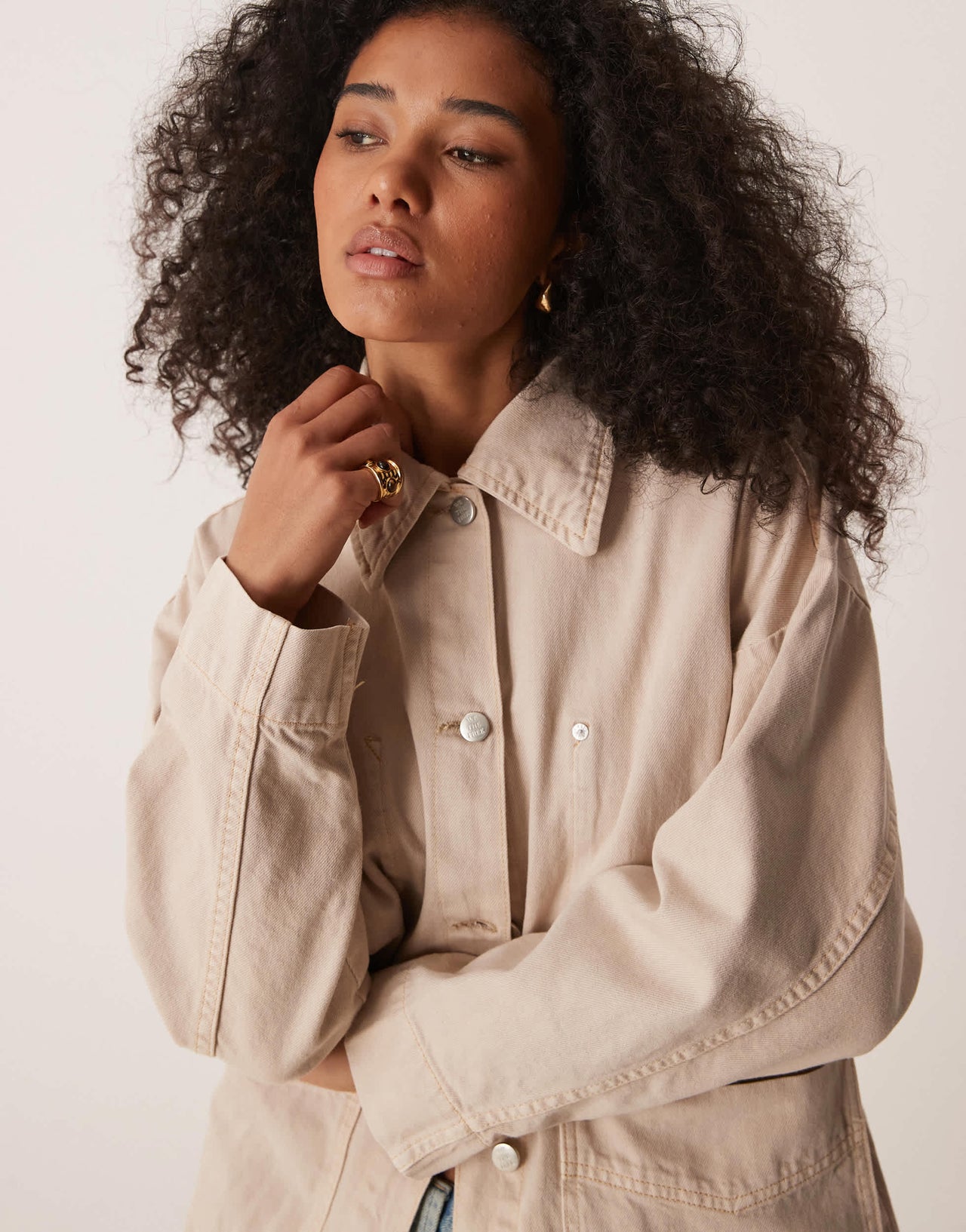 Free People avery denim worker jacket in ivory