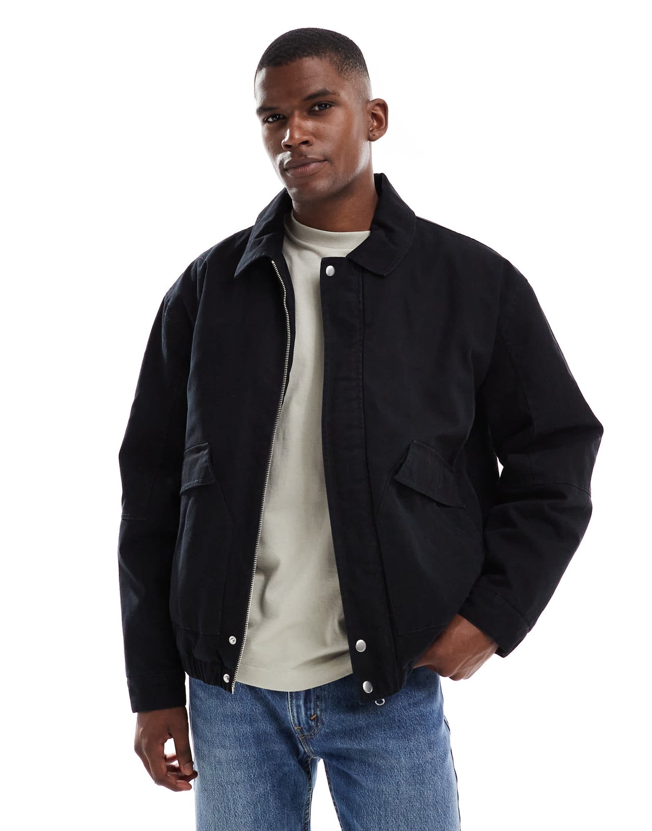 ASOS DESIGN washed bomber jacket in black