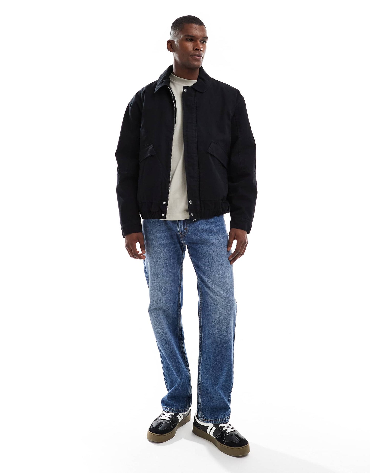 ASOS DESIGN washed bomber jacket in black