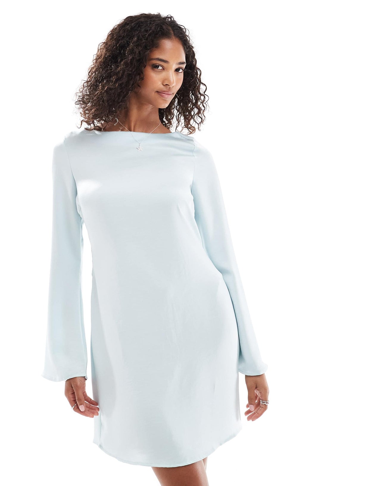 Vero Moda bell sleeve satin mini dress in icy blue