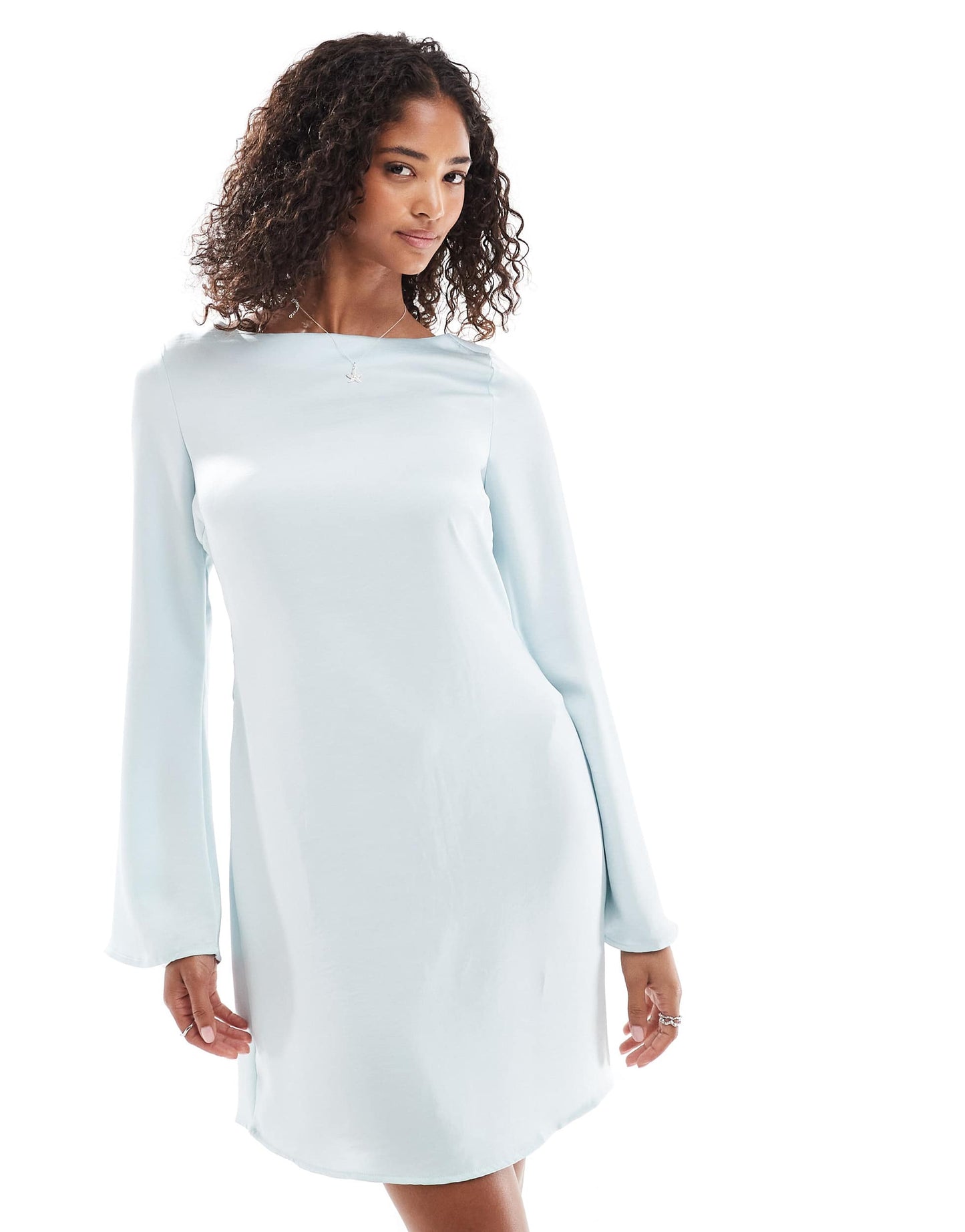 Vero Moda bell sleeve satin mini dress in icy blue