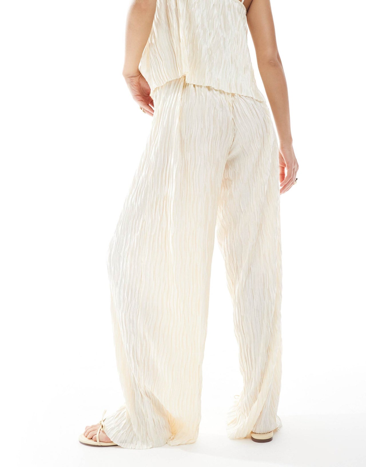 Vero Moda textured plisse wide leg trouser co-ord in birch cream