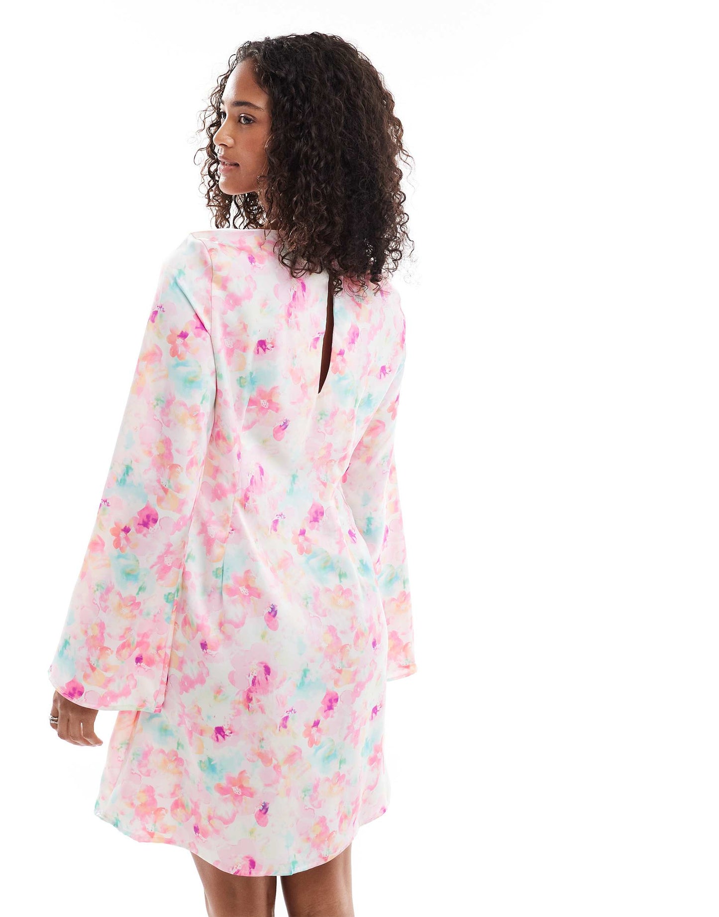 Vero Moda bell sleeve satin mini dress in cherry blossom print