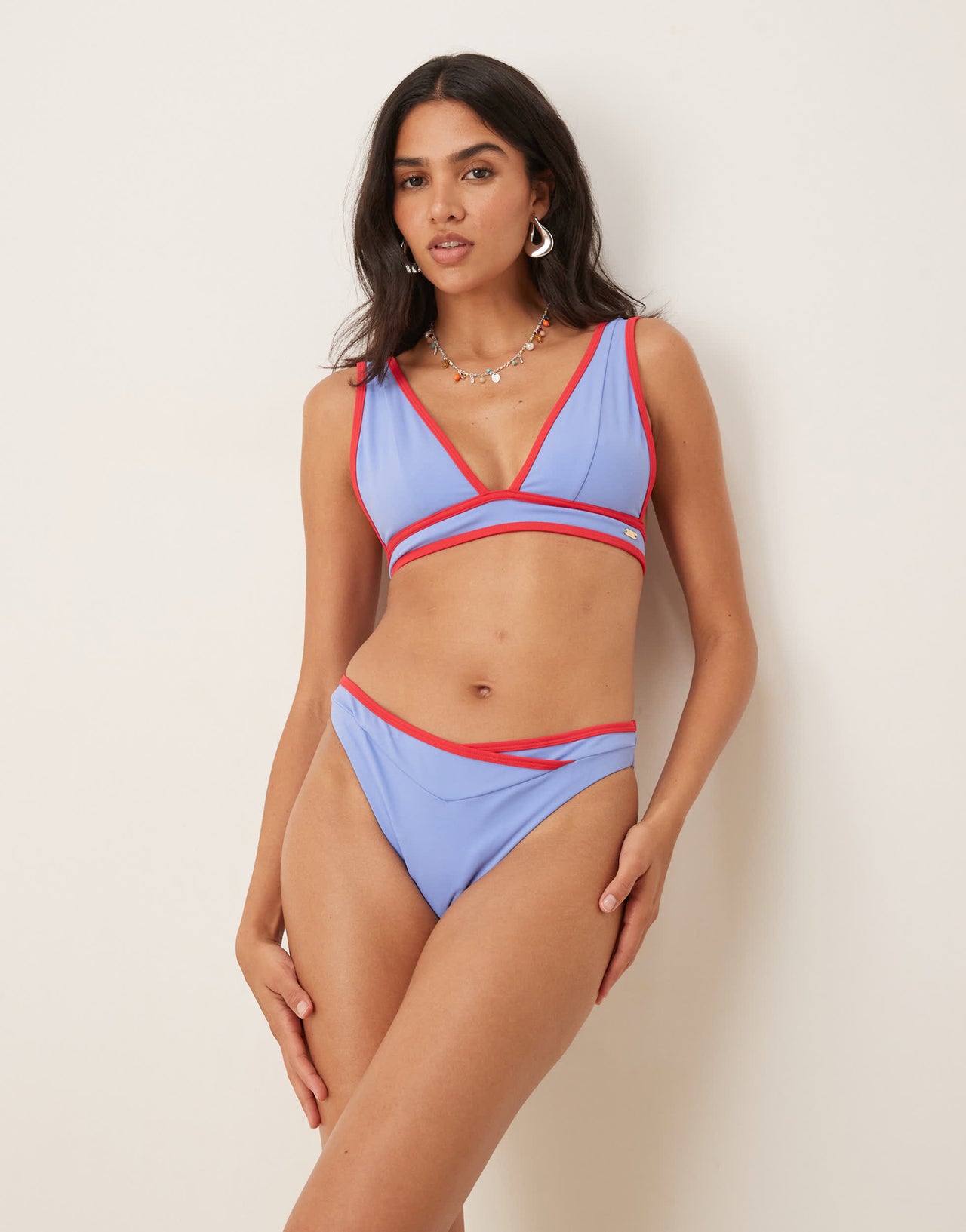 TALA contrast plunge bikini top in blue