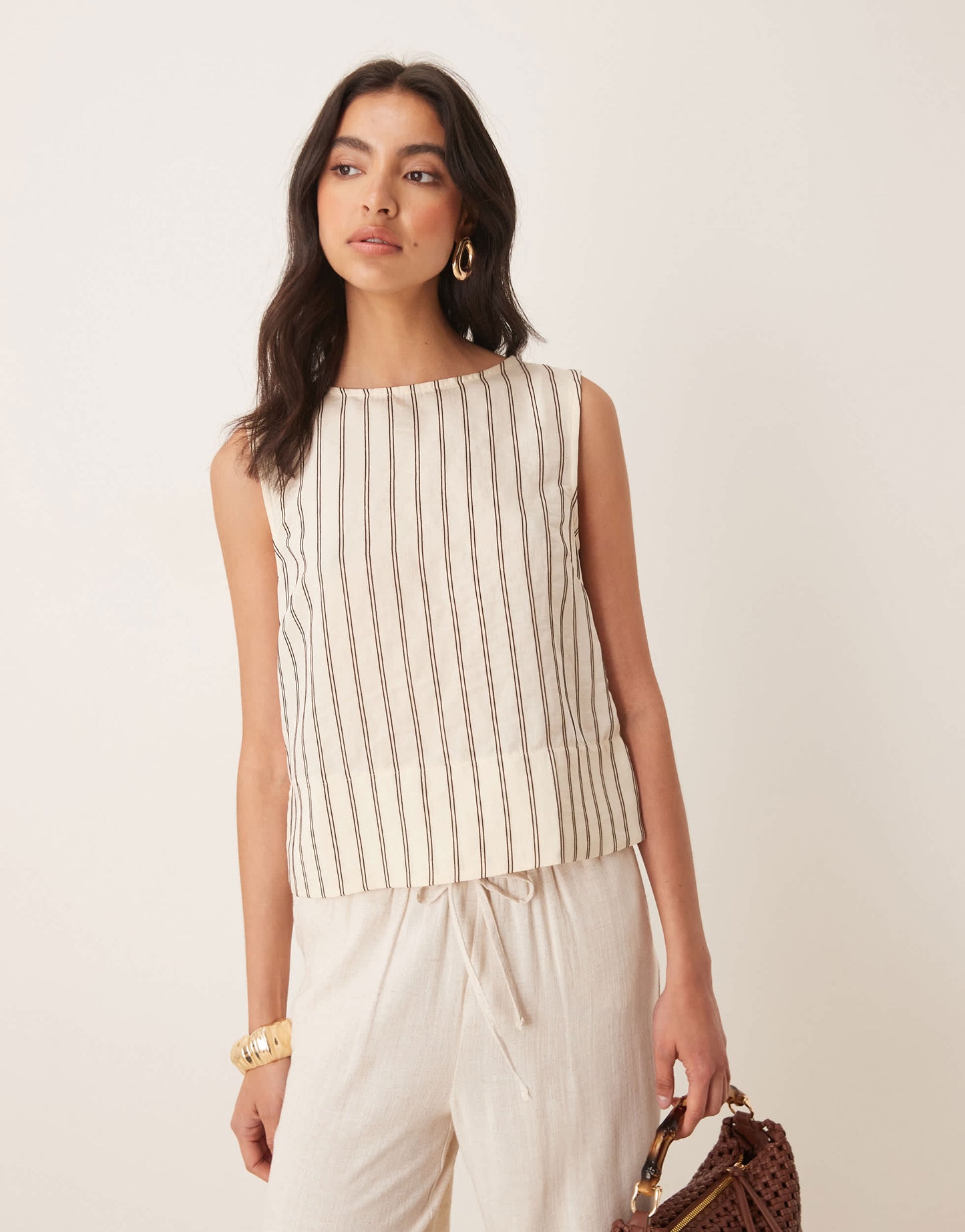 ASOS DESIGN chuck on tank top in buttermilk stripe