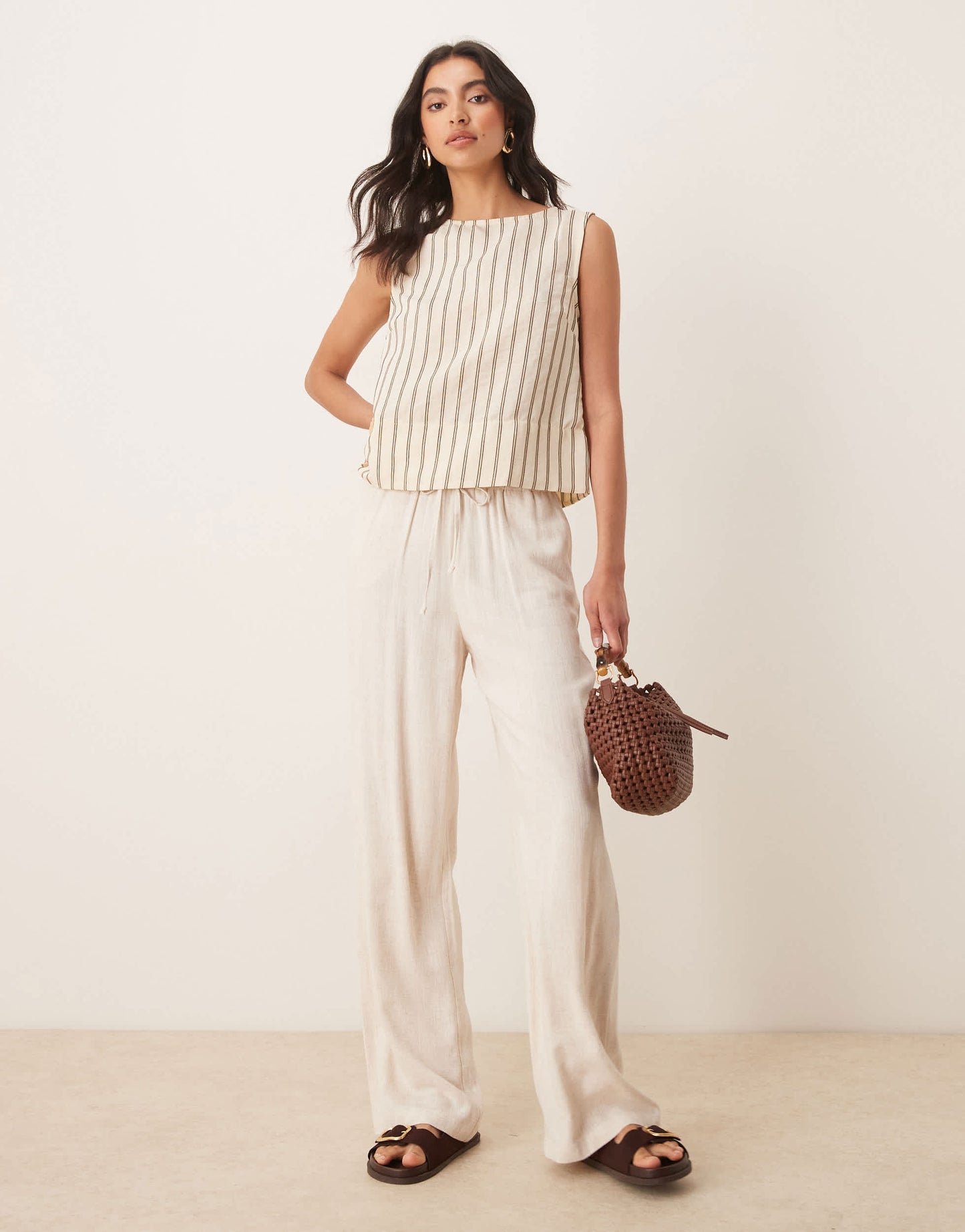 ASOS DESIGN chuck on tank top in buttermilk stripe