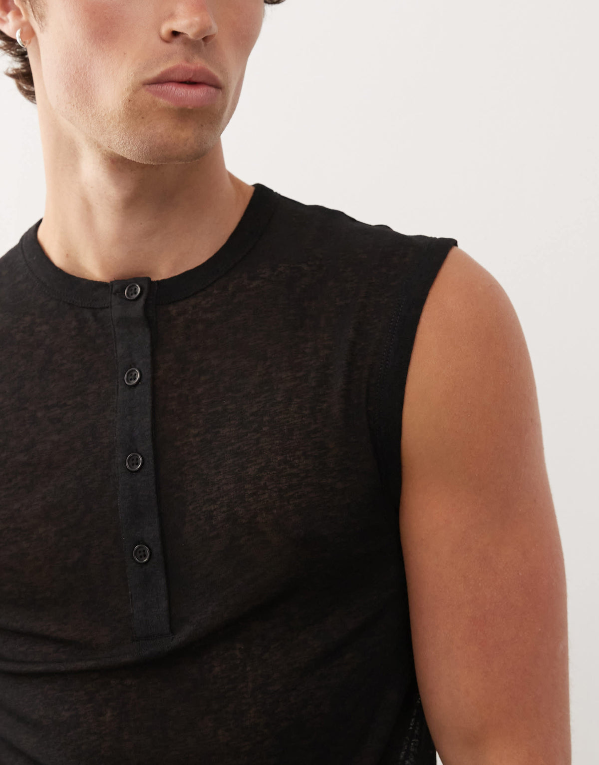 COLLUSION Black henley vest button down in mesh