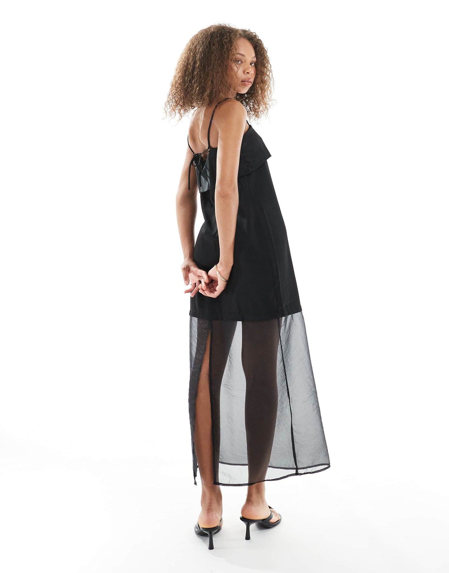 Object sheer hem chiffon maxi dress in black