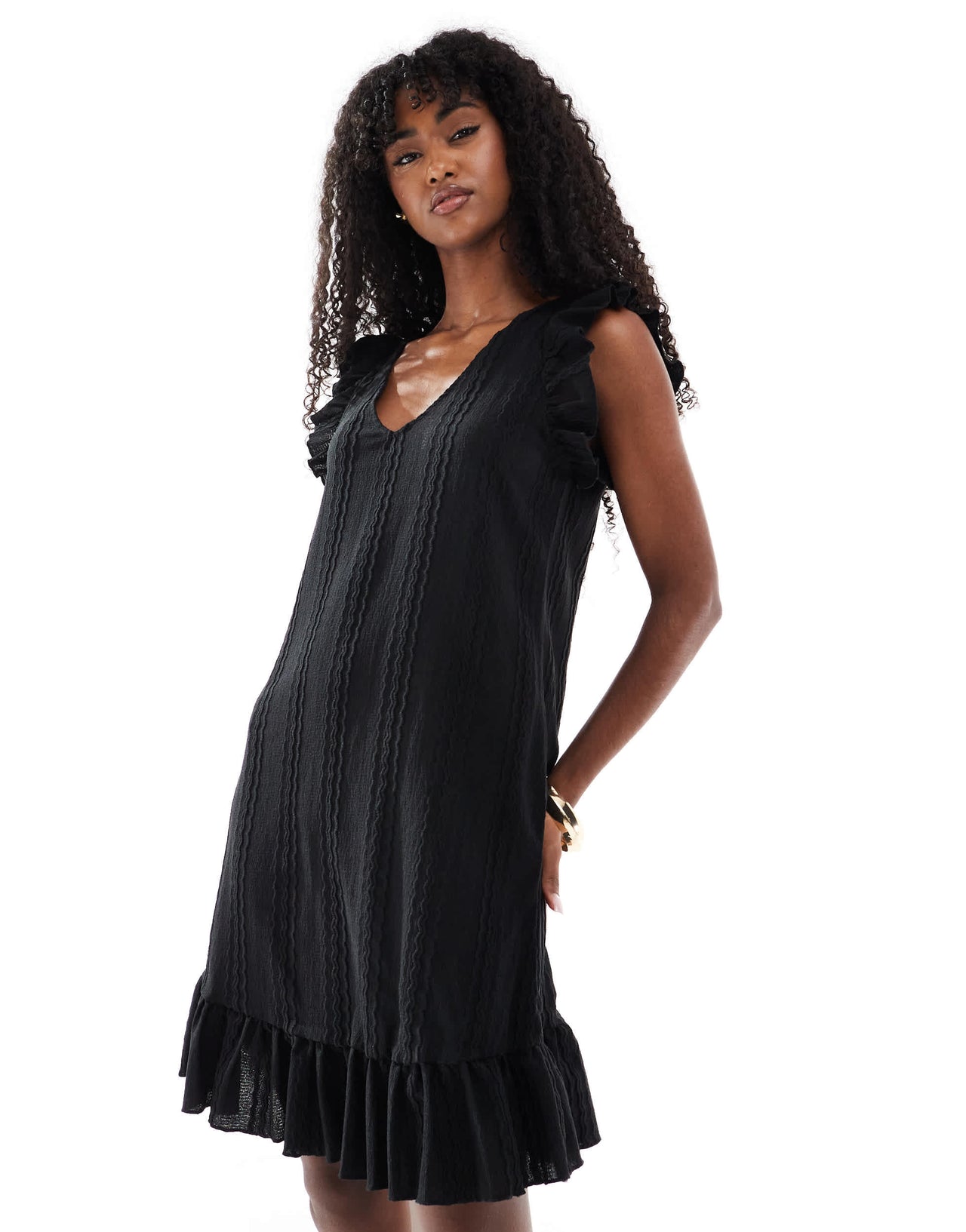 Object frill detail jersey mini dress in black