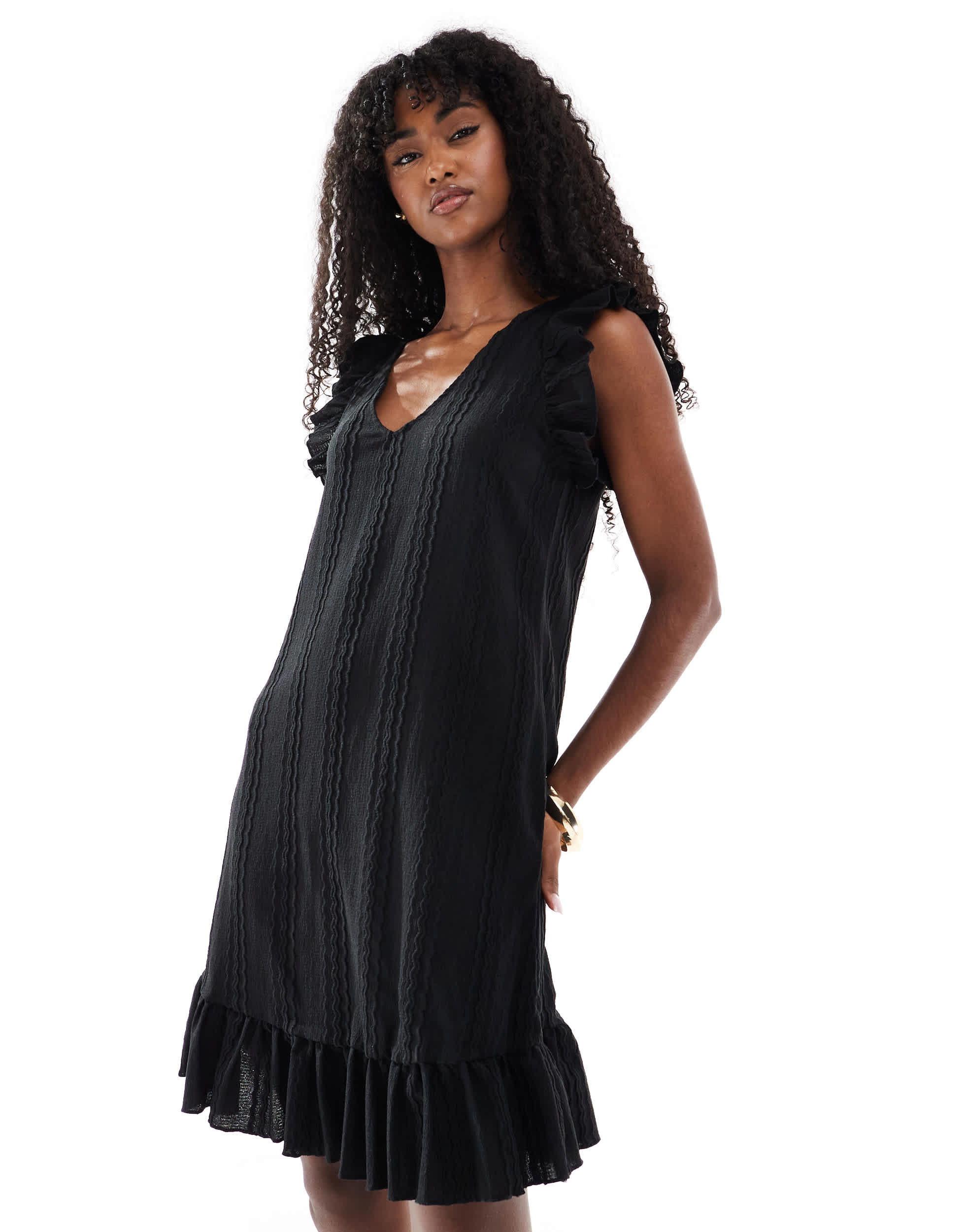 Object frill detail jersey mini dress in black