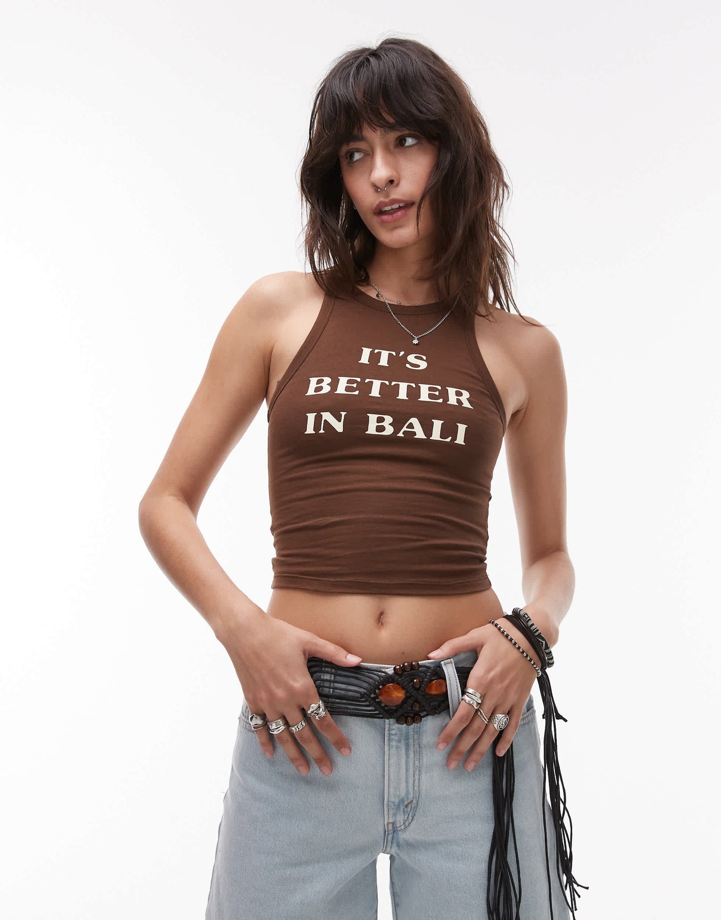 Motel farida bali slogan vest top in cocoa