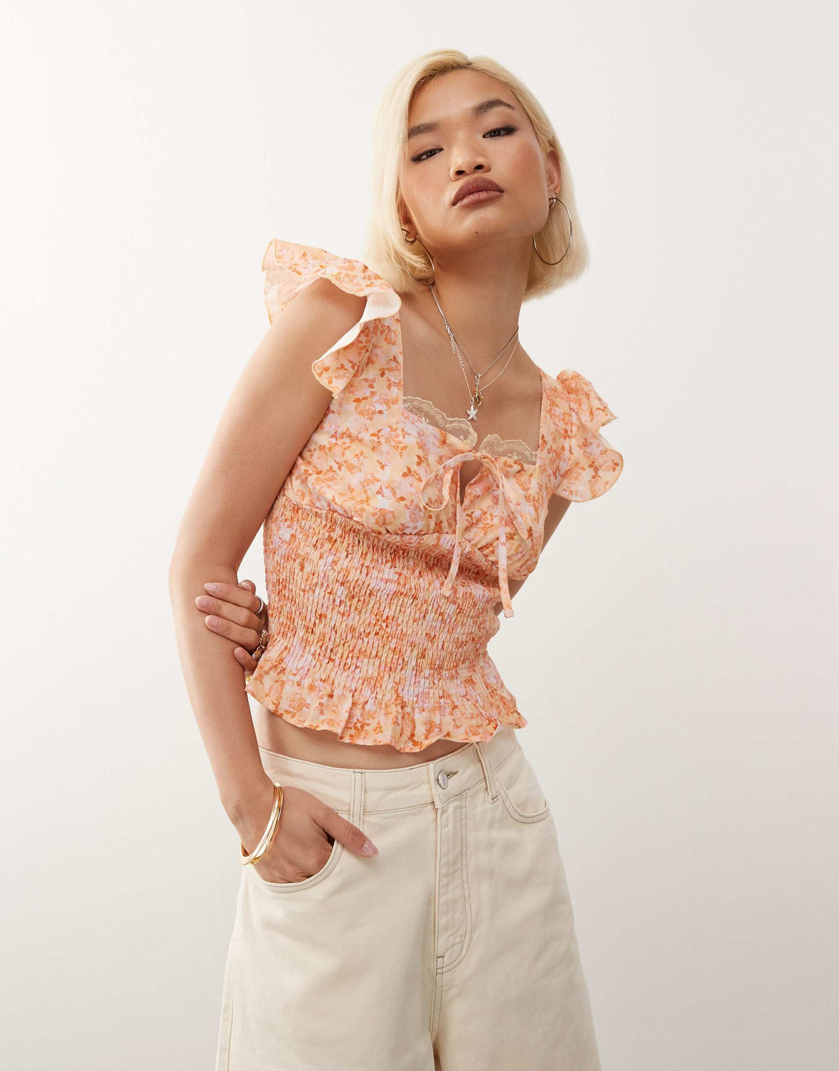 Reclaimed Vintage western cowgirl prairie top in pink floral print