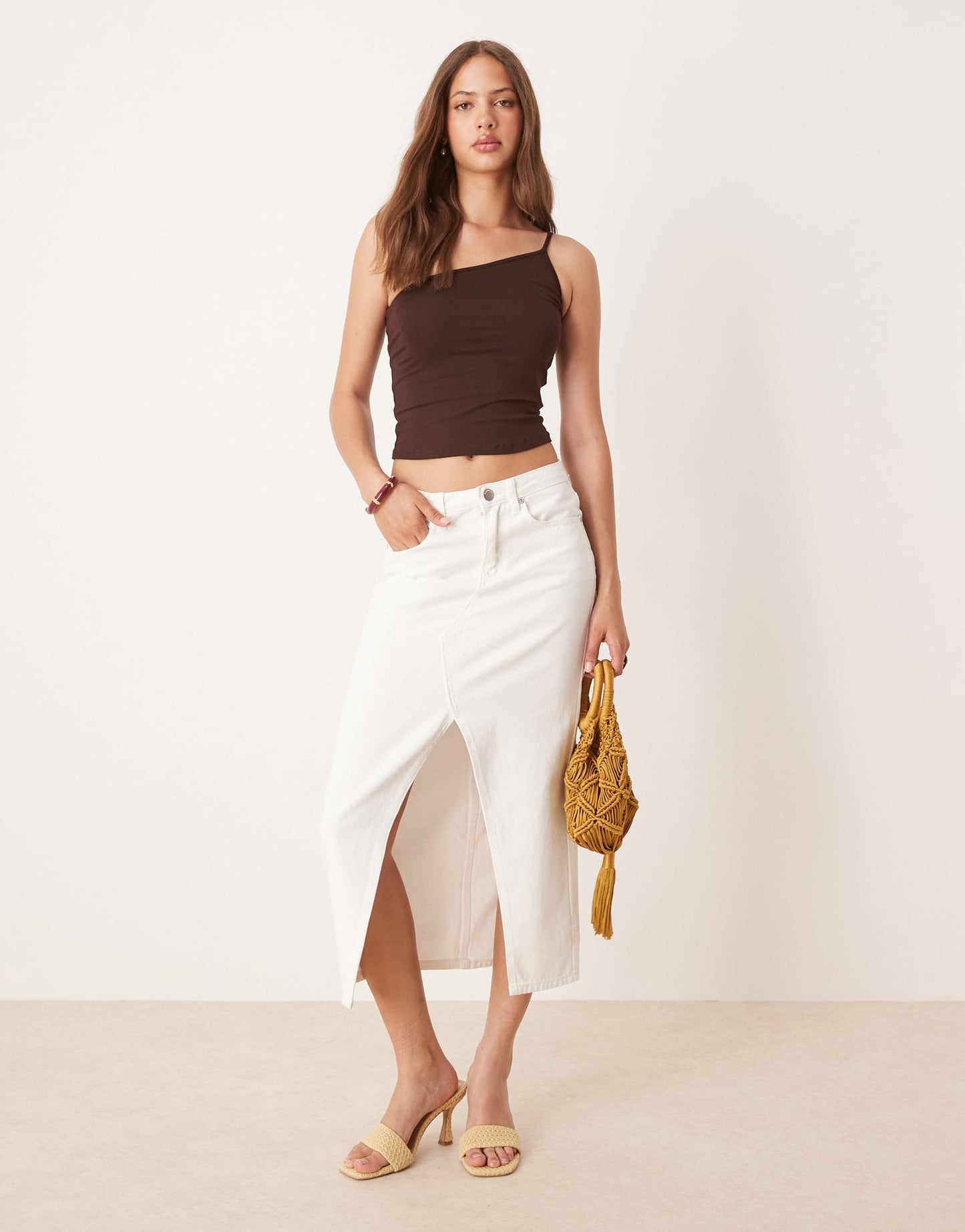 Motel vey one shoulder basic top in chocolate