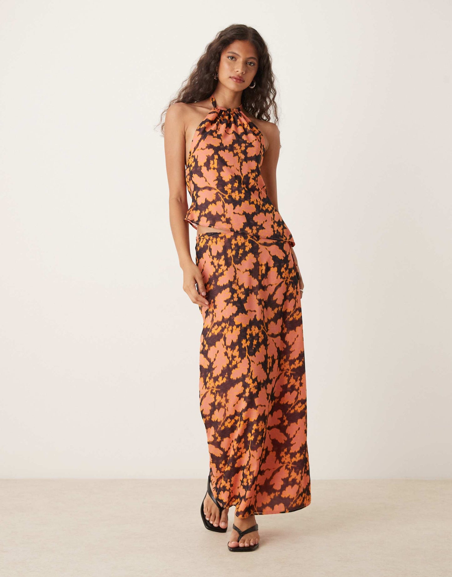 Motel astina floral print chiffon top in orange