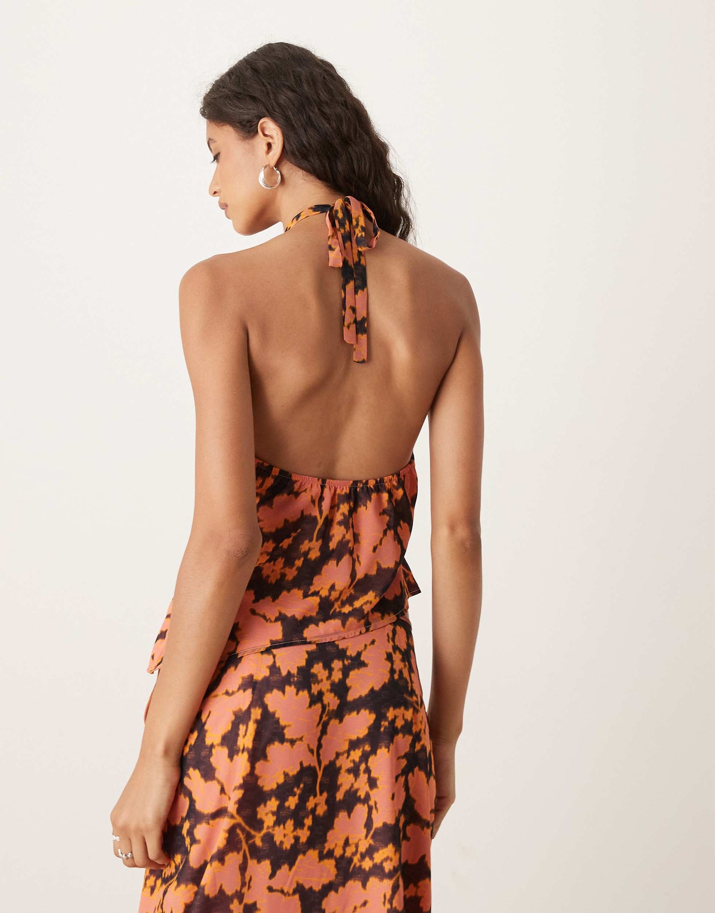 Motel astina floral print chiffon top in orange