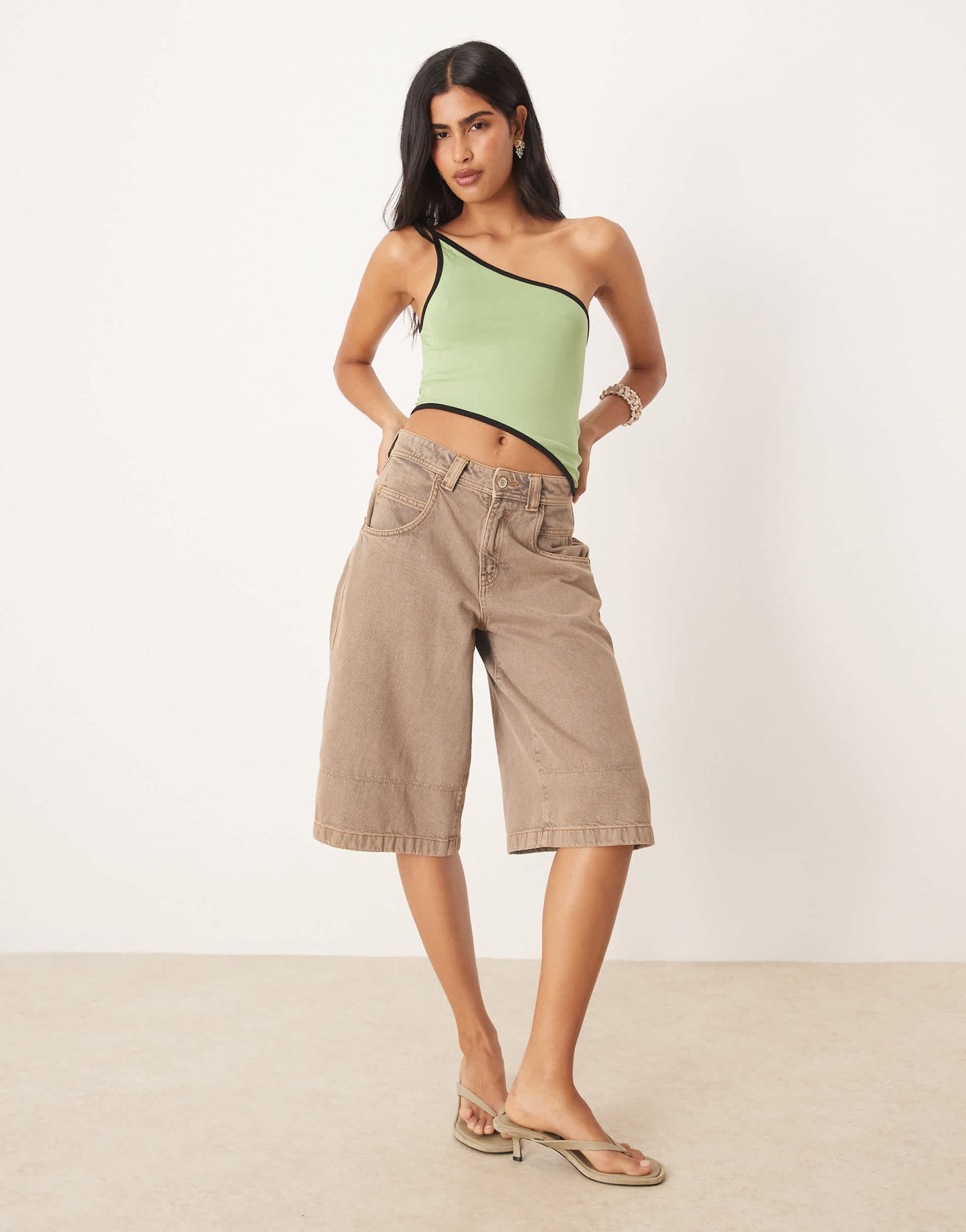 Motel lenti asymmetric top in sage and green