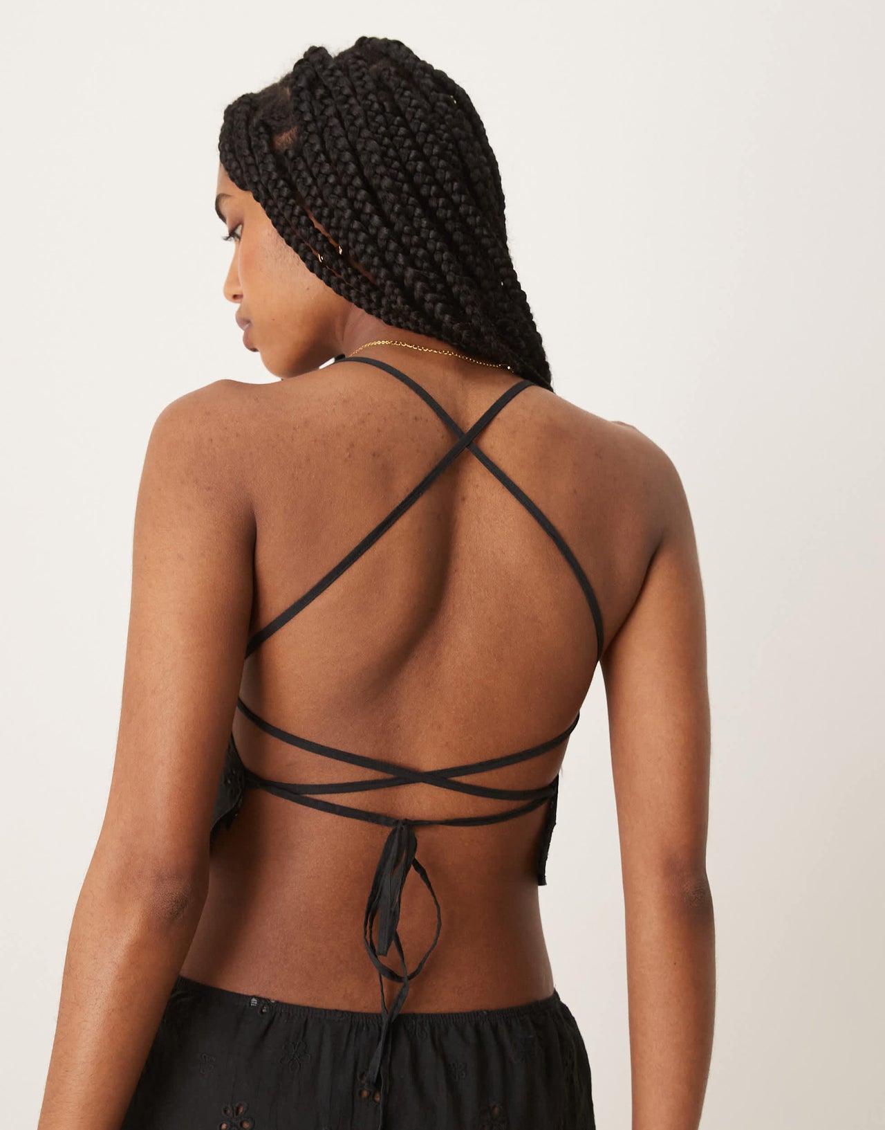 Motel  nobita broderie tie-back cami top in black