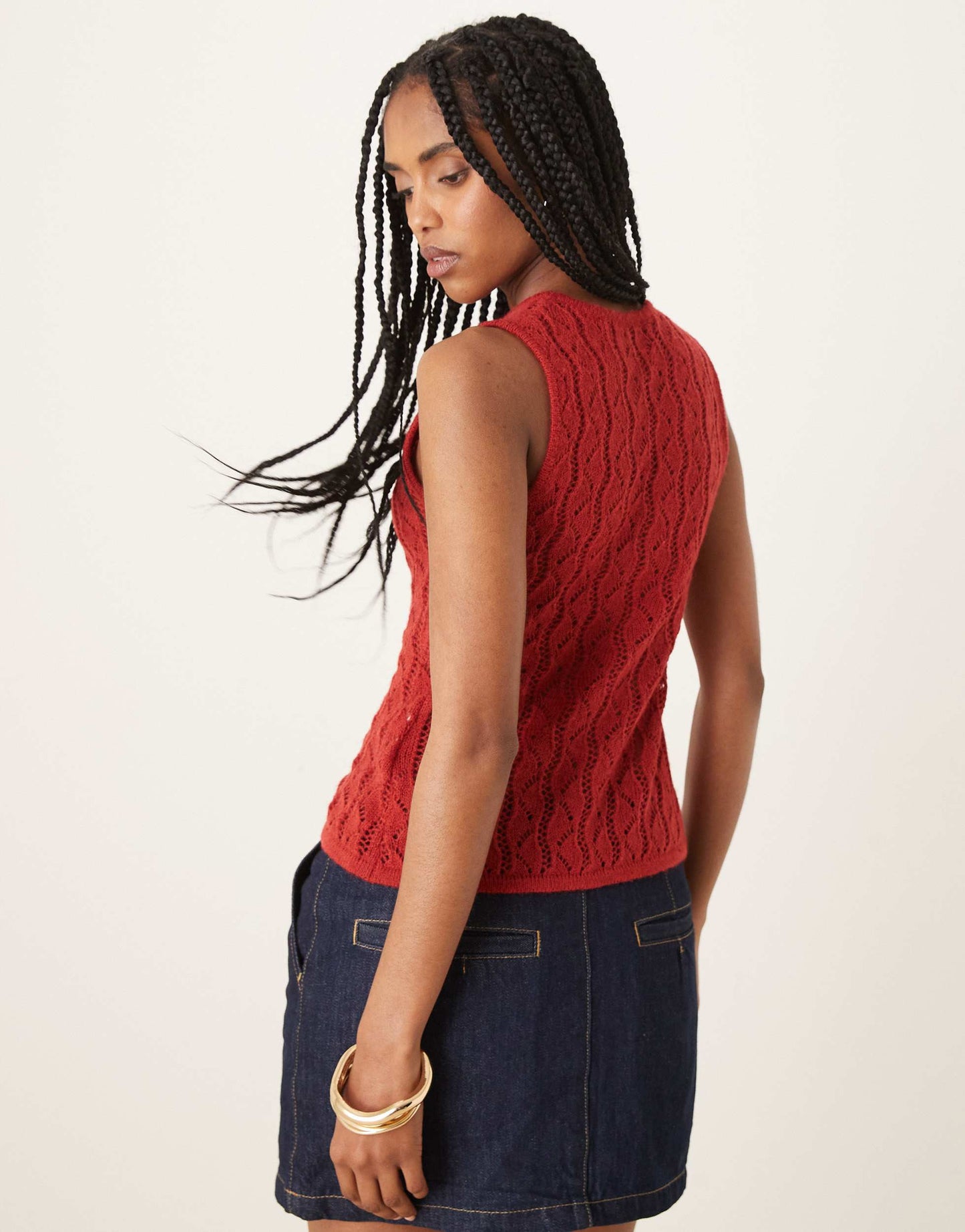 Motel birama button detail knit tank top in red