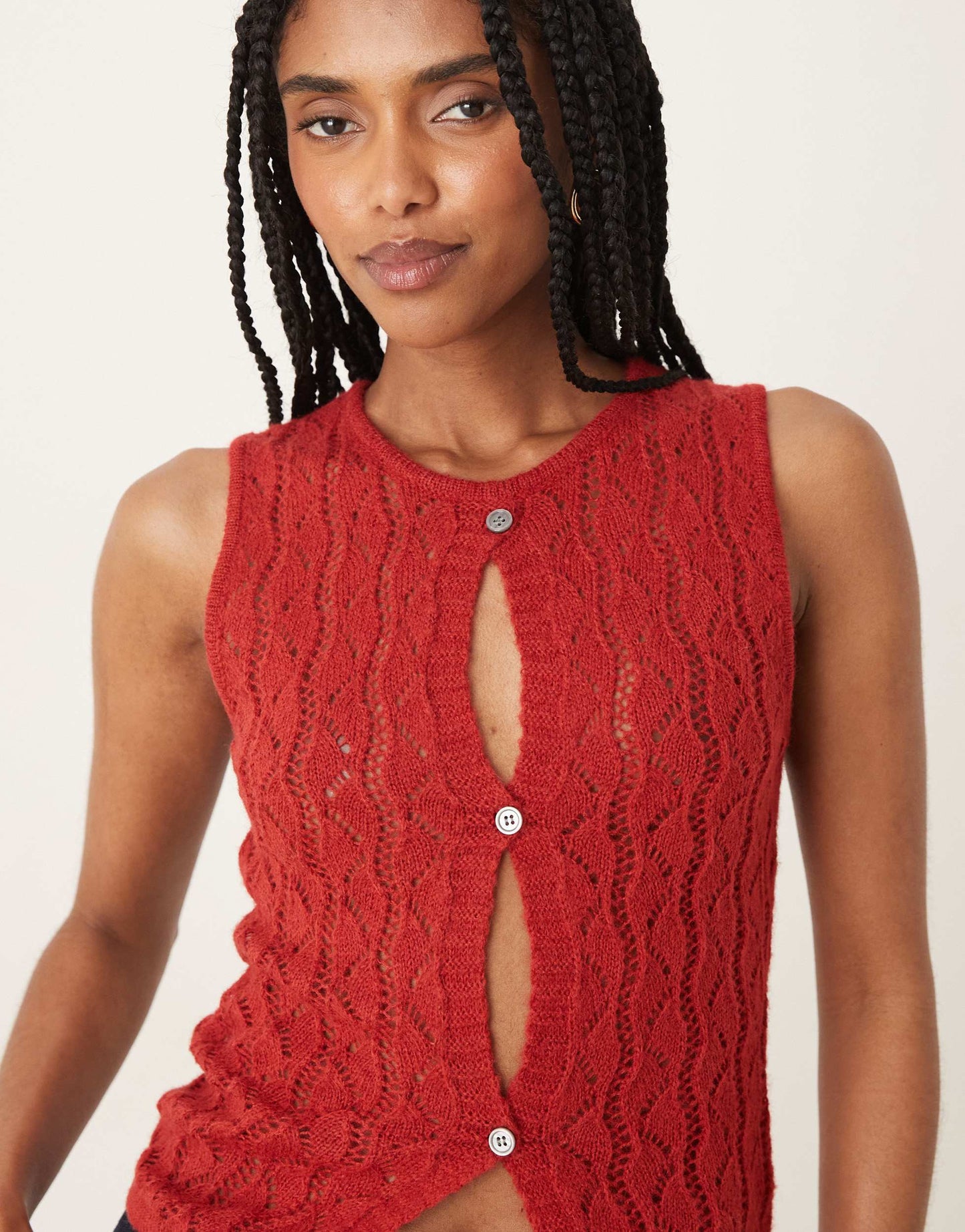 Motel birama button detail knit tank top in red