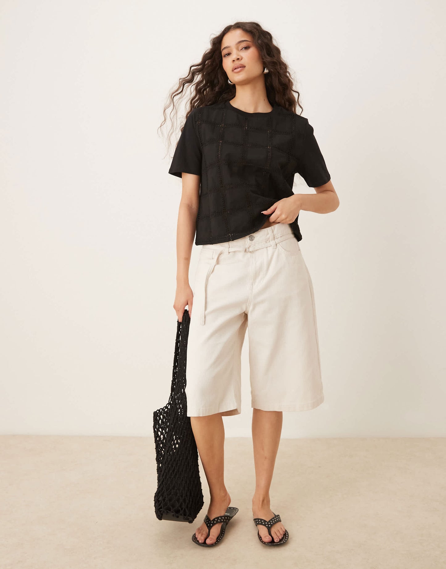 Mango crochet detail relaxed fit t-shirt in black