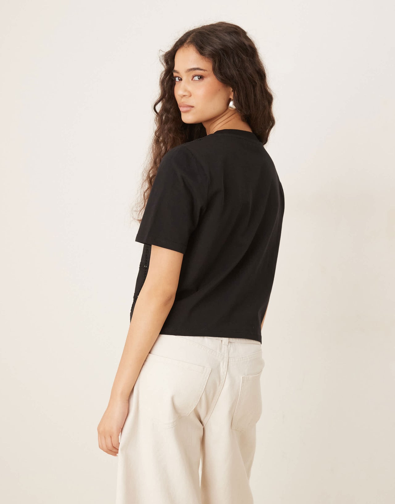 Mango crochet detail relaxed fit t-shirt in black