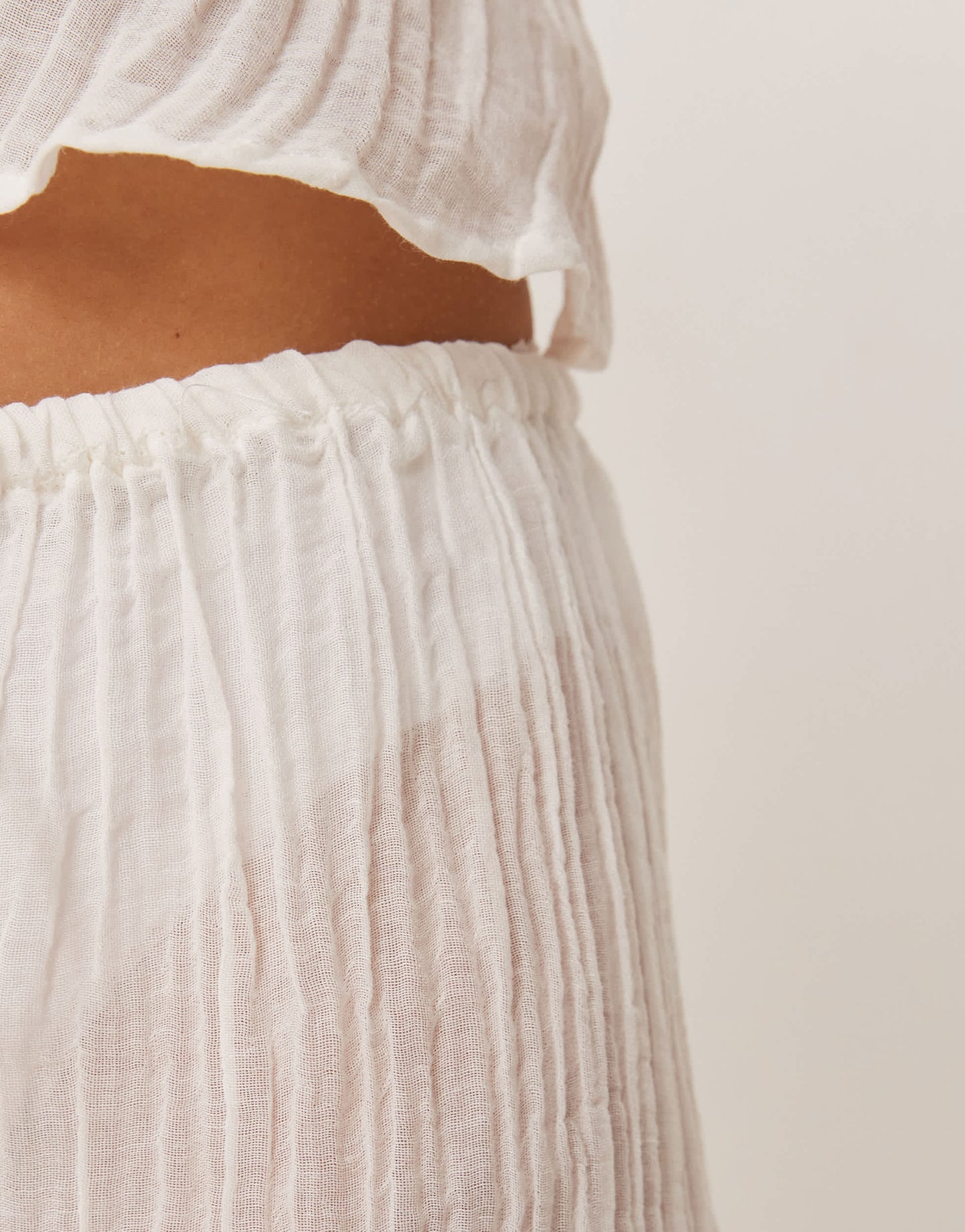 Mango ramie crinkle tie waist co-ord trouser in white