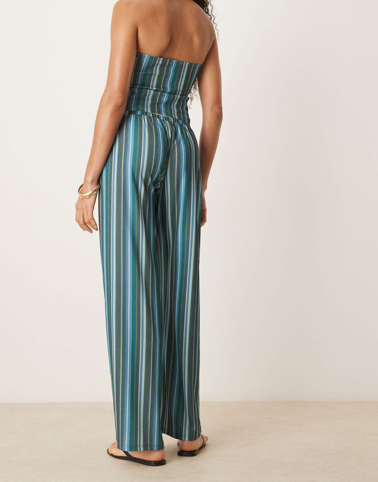ASOS DESIGN textured stripe mid rise wide leg trousers co ord in teal