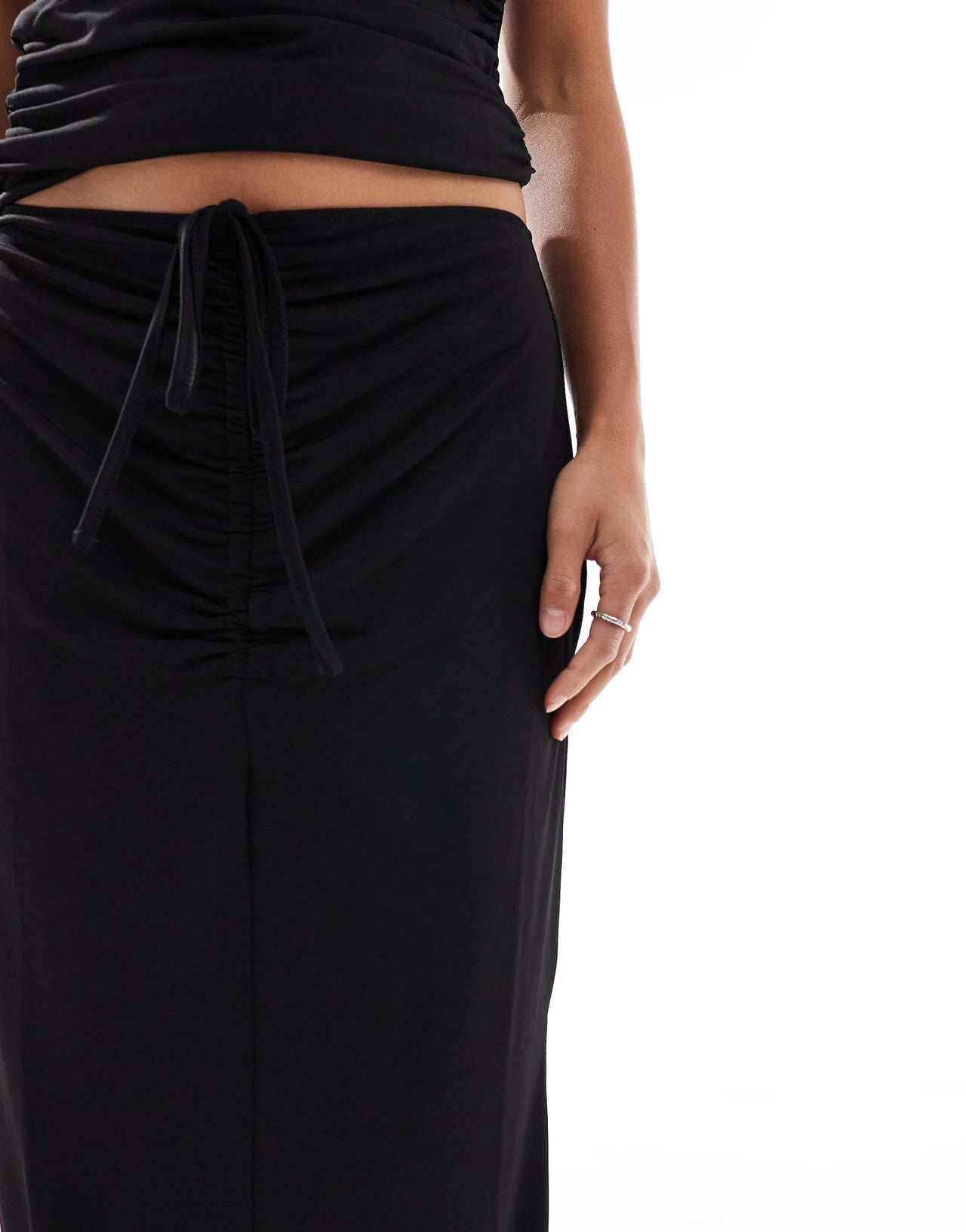 Vero Moda Petite slinky ruched front maxi skirt co-ord in black
